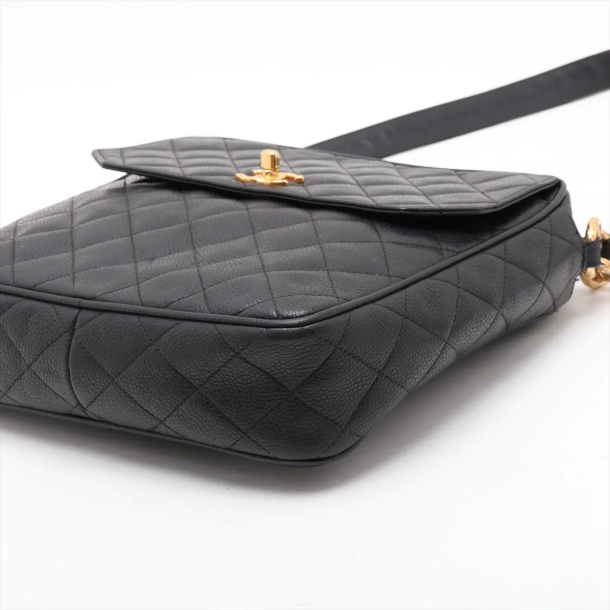Matelassé Caviar Skin Chain Shoulder Bag, Black with Gold Hardware, 2667057, Serial Number 26 — view 3