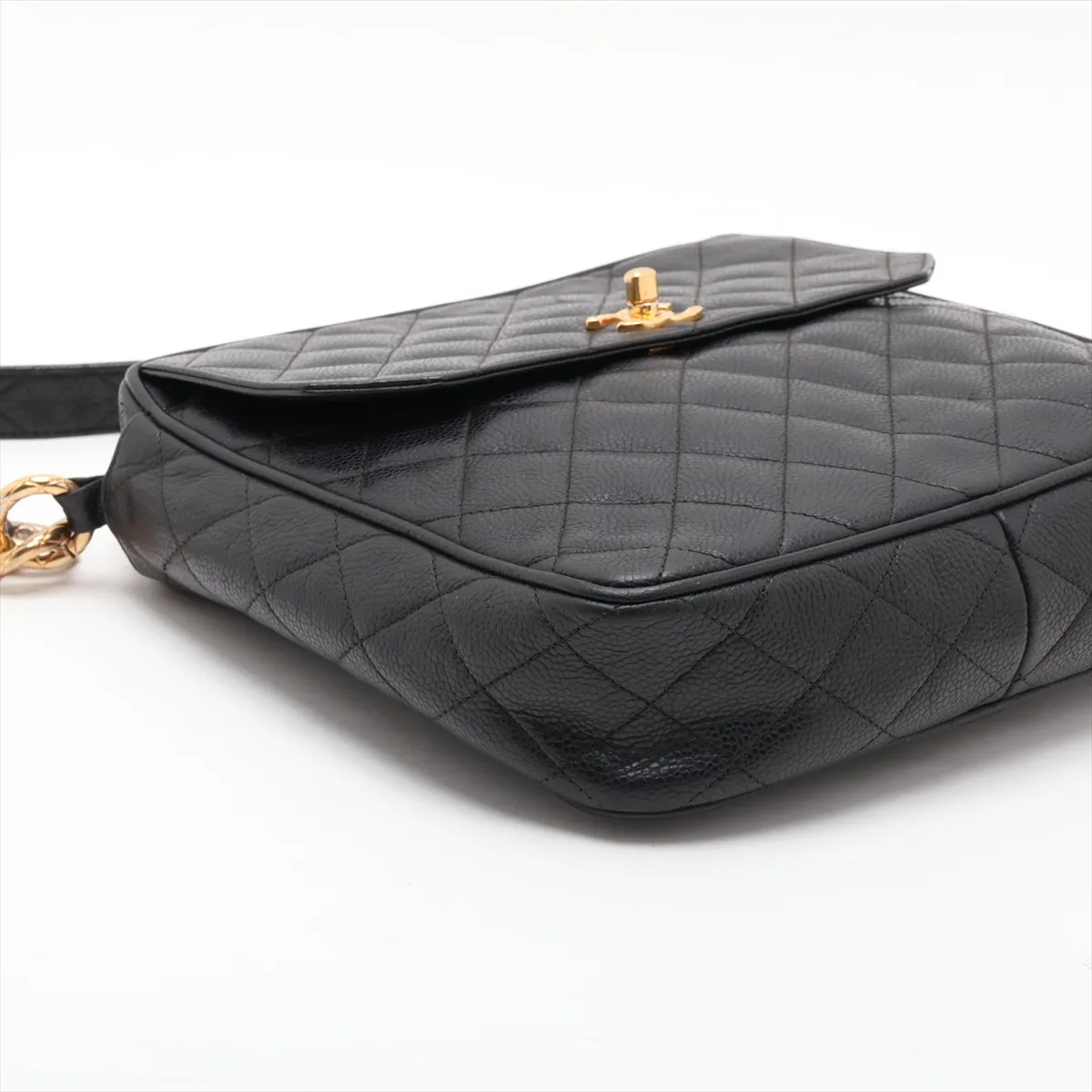 Matelassé Caviar Skin Chain Shoulder Bag, Black with Gold Hardware, 2667057, Serial Number 26 — view 4