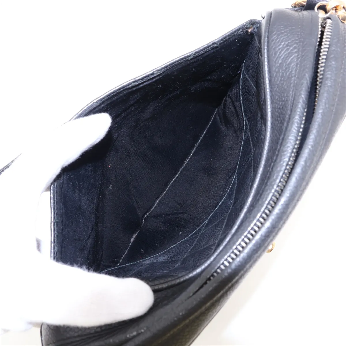 Matelassé Caviar Skin Chain Shoulder Bag, Black with Gold Hardware, 2667057, Serial Number 26 — view 9