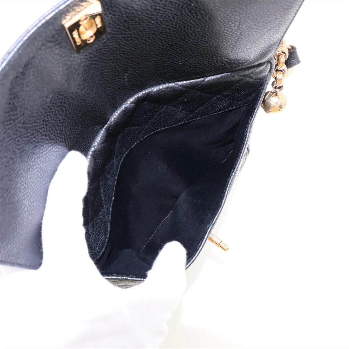Matelassé Caviar Skin Chain Shoulder Bag, Black with Gold Hardware, 2667057, Serial Number 26 — view 10
