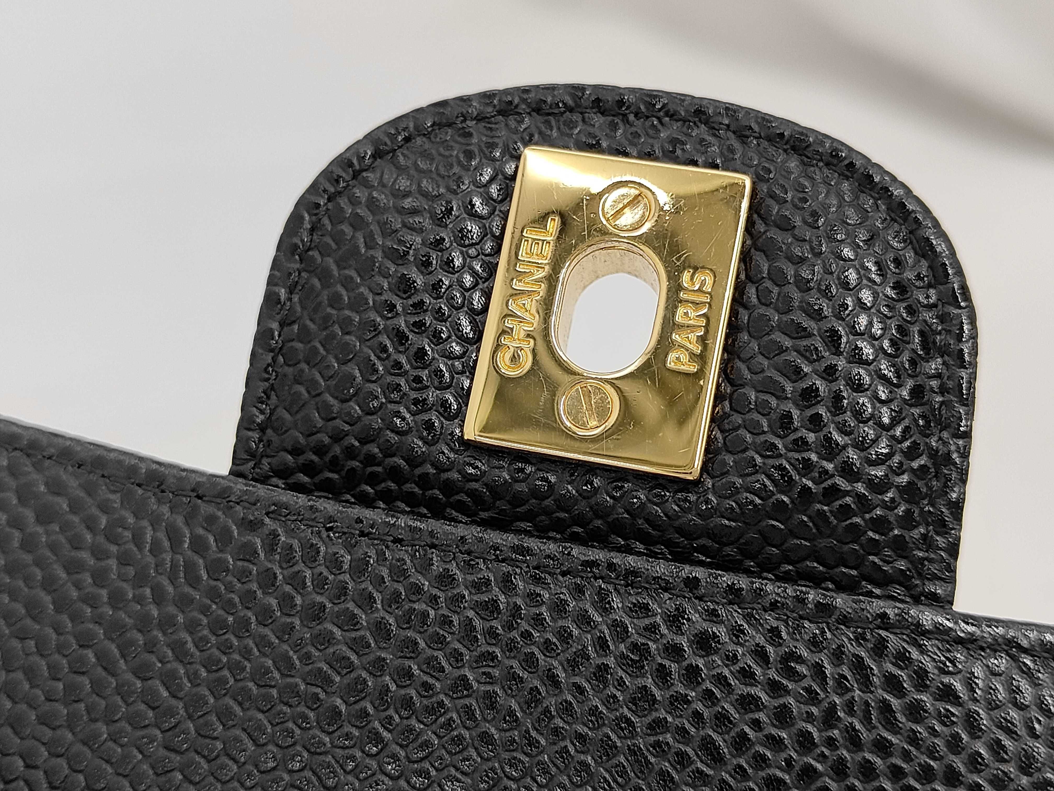 Matelassé Double Flap Chain Shoulder Bag, Caviar Leather, Black, Gold Hardware. — view 13
