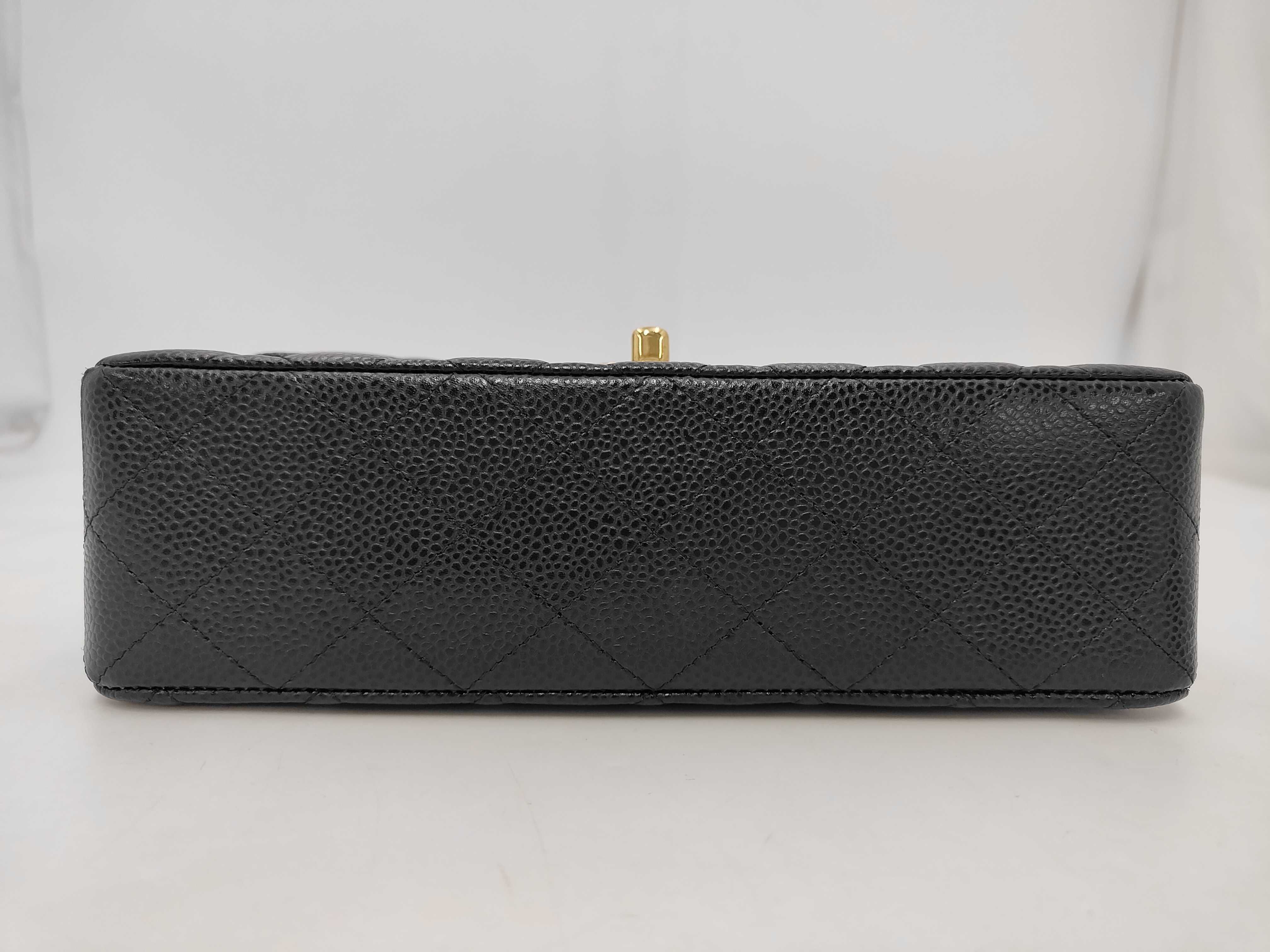 Matelassé Double Flap Chain Shoulder Bag, Caviar Leather, Black, Gold Hardware. — view 3