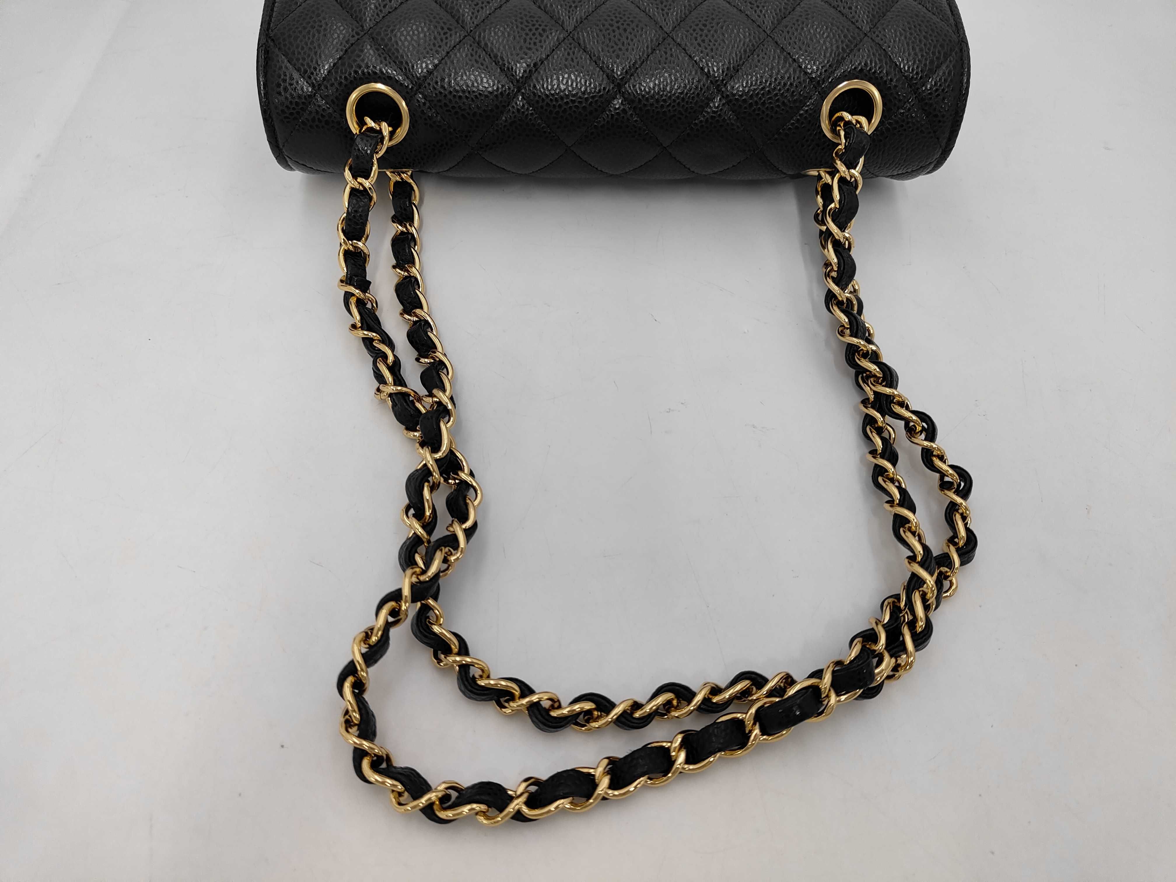 Matelassé Double Flap Chain Shoulder Bag, Caviar Leather, Black, Gold Hardware. — view 5