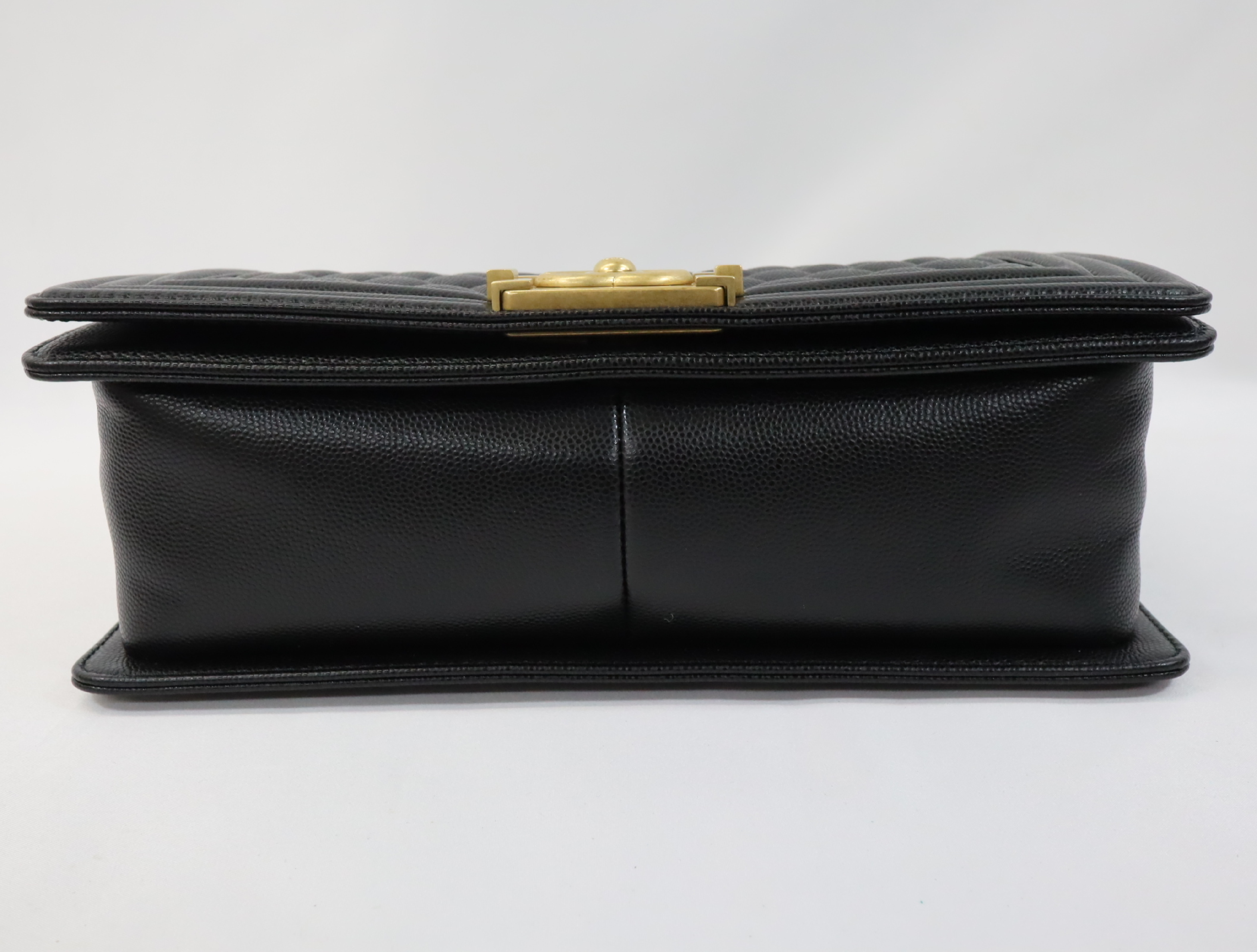 Boy Chanel 25 Caviar Skin Chain Shoulder Bag, Black with Gold Hardware and Random Plate Design, A67086 — view 5