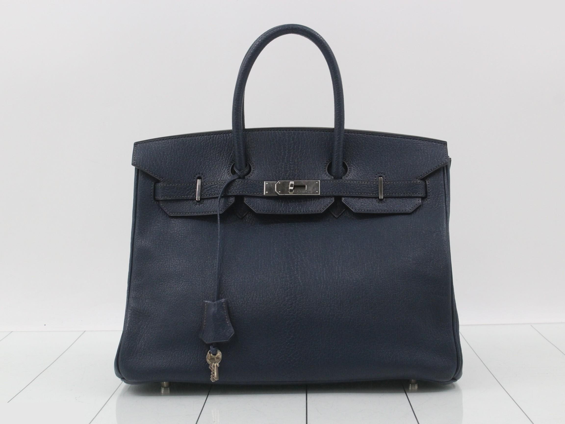 Birkin 35 Chevre/Indigo Handbag F Stamp