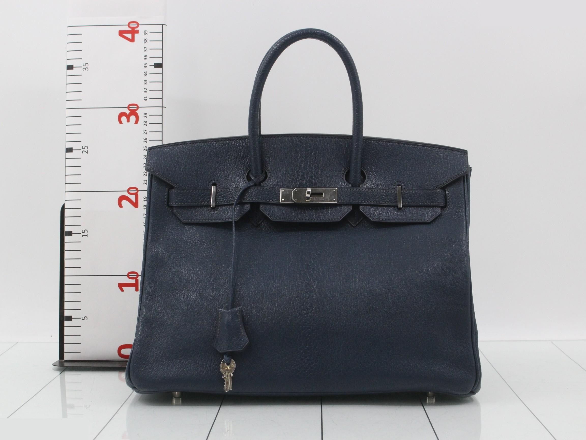 Birkin 35 Chevre/Indigo Handbag F Stamp — view 2