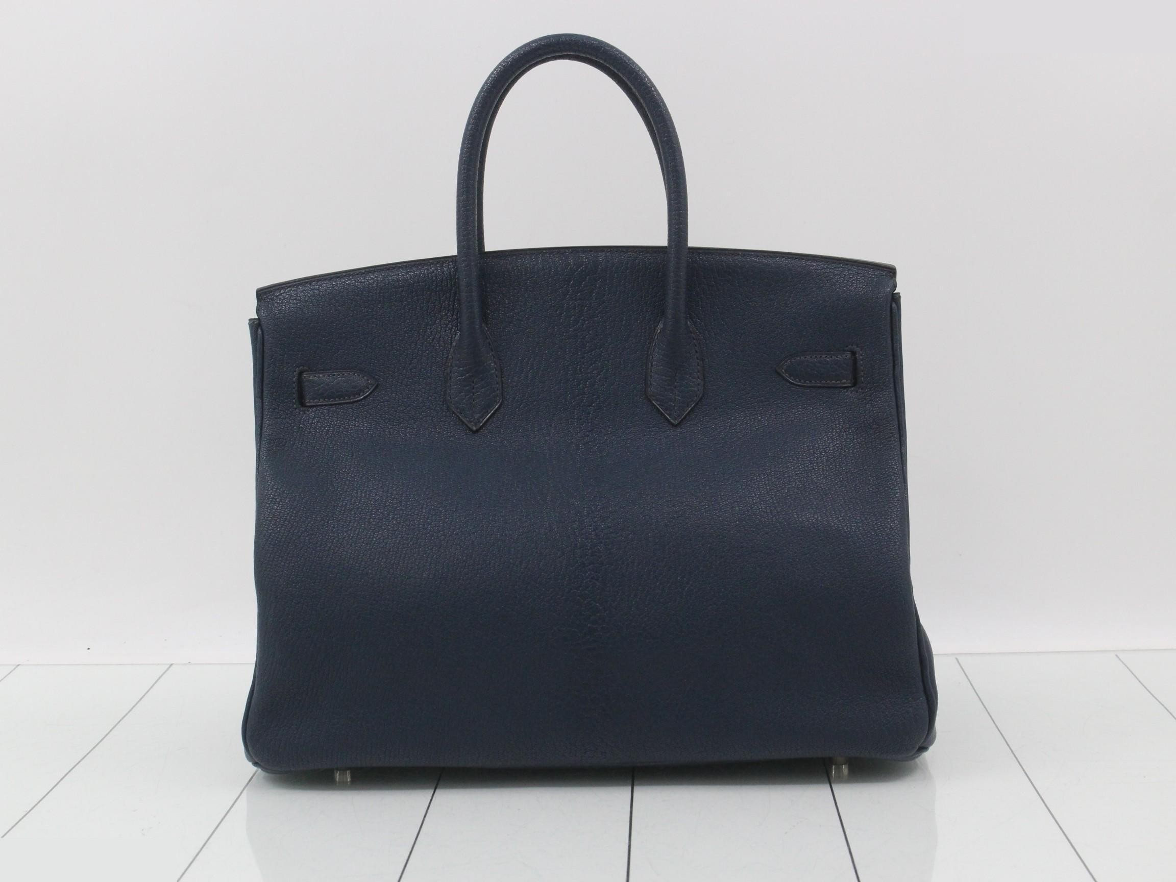 Birkin 35 Chevre/Indigo Handbag F Stamp — view 3