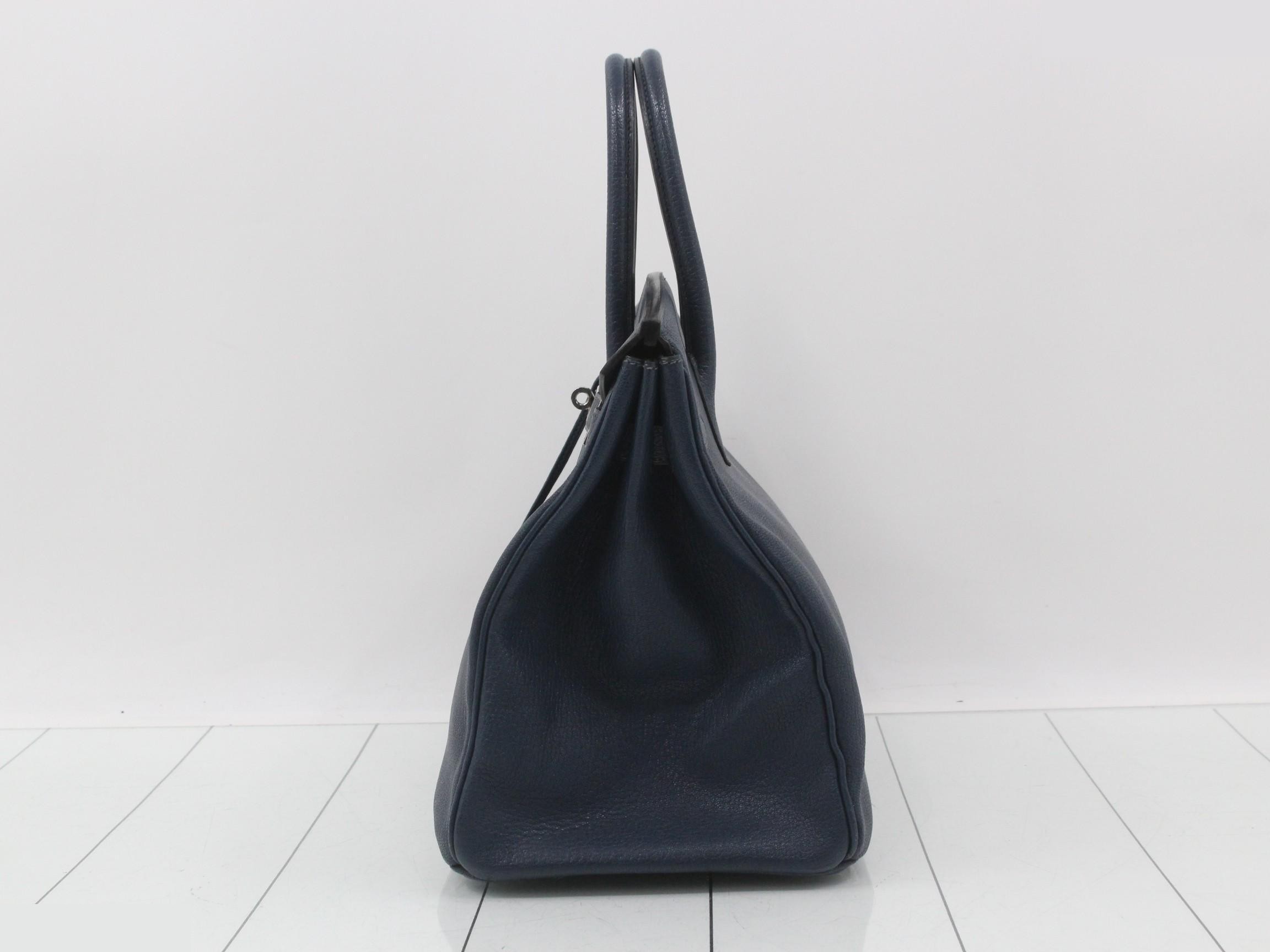 Birkin 35 Chevre/Indigo Handbag F Stamp — view 4