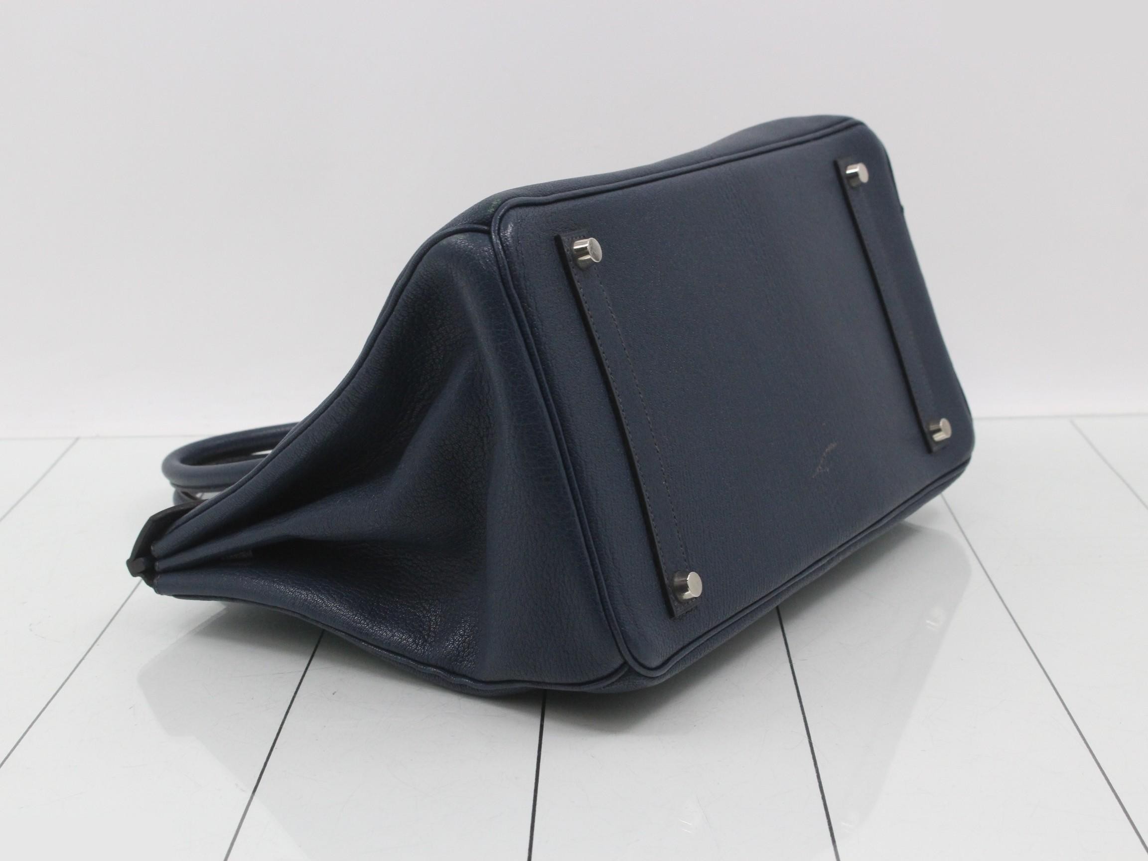 Birkin 35 Chevre/Indigo Handbag F Stamp — view 6