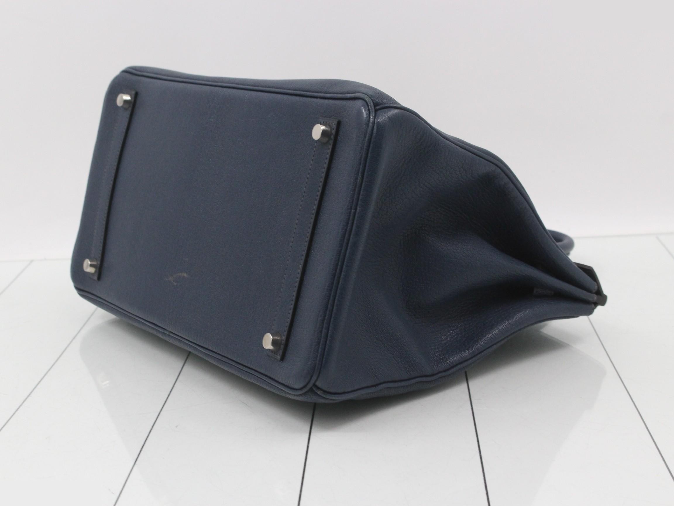Birkin 35 Chevre/Indigo Handbag F Stamp — view 7