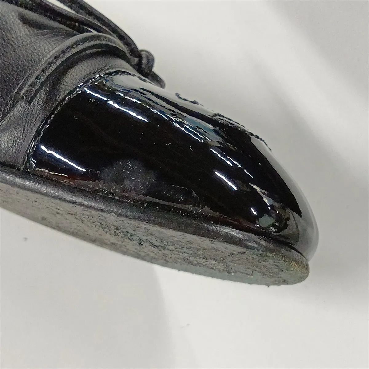 Coco Mark Leather x Patent Flat Pumps, Size 35.5C, Women's, Black, G02819, Ribbon — view 11