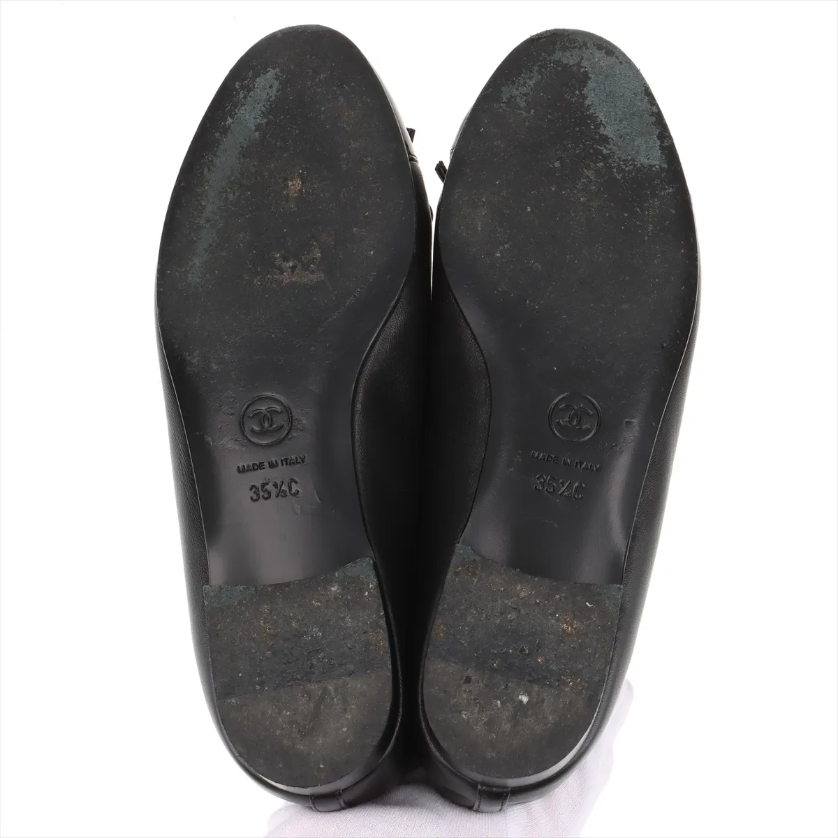 Coco Mark Leather x Patent Flat Pumps, Size 35.5C, Women's, Black, G02819, Ribbon — view 8