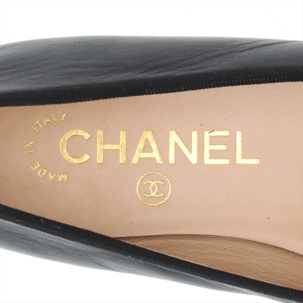 Coco Mark Leather x Patent Flat Pumps, Size 35.5C, Women's, Black, G02819, Ribbon — view 9