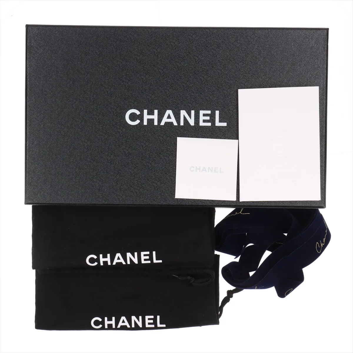 Coco Mark Leather x Patent Flat Pumps, Size 35.5C, Women's, Black, G02819, Ribbon — view 10