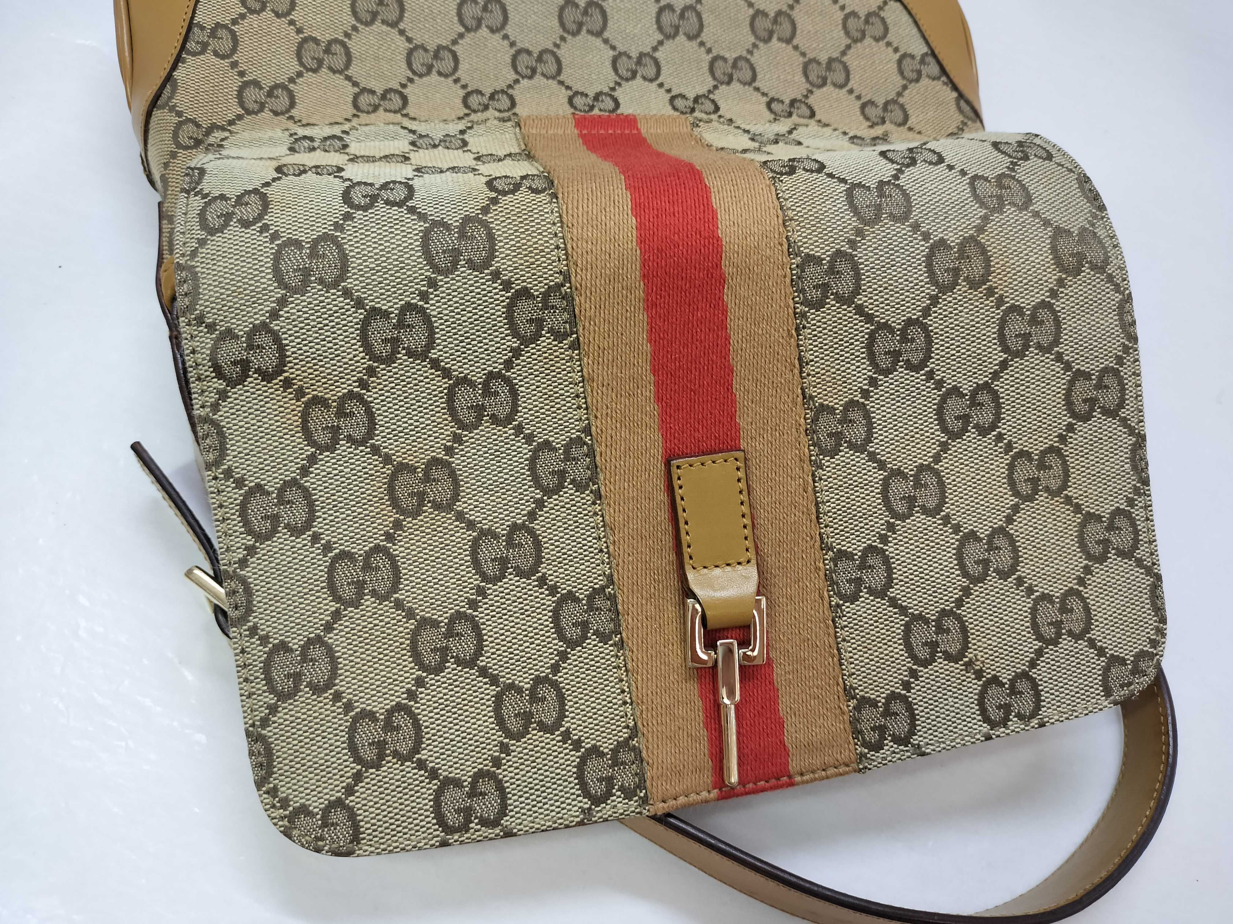 Jackie Canvas x Leather Shoulder Bag, Beige, 001 3824 (Handbag) — view 14