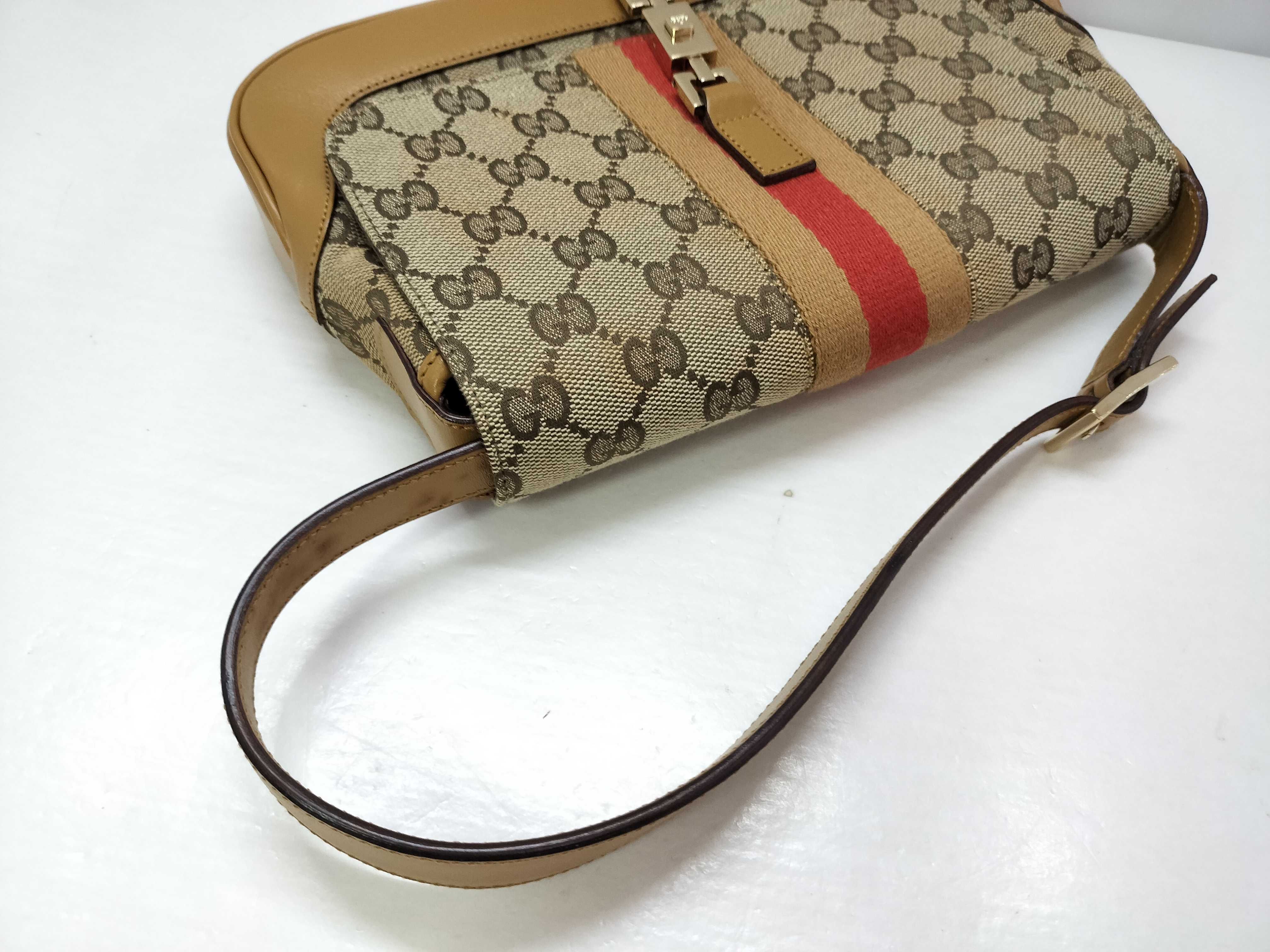 Jackie Canvas x Leather Shoulder Bag, Beige, 001 3824 (Handbag) — view 3
