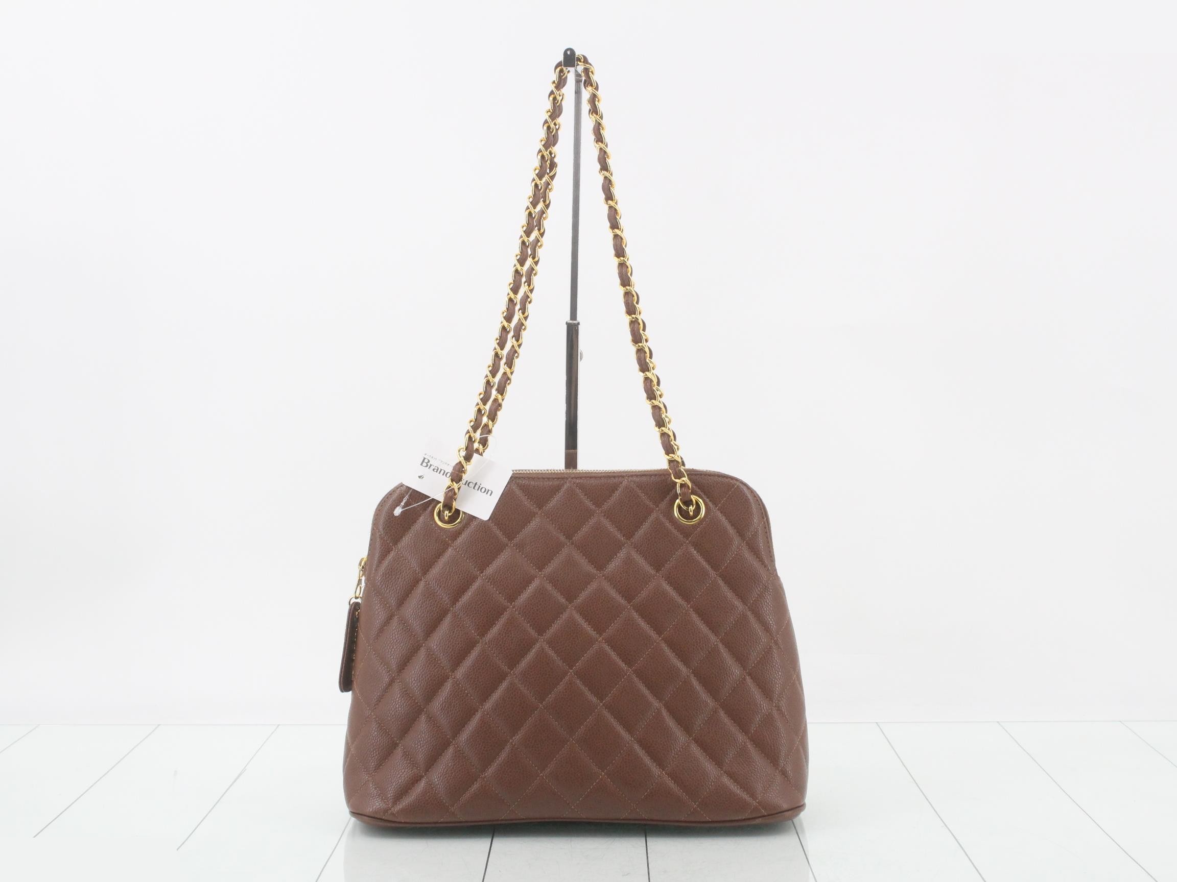 Caviar skin chain tote bag, brown, item number 4.