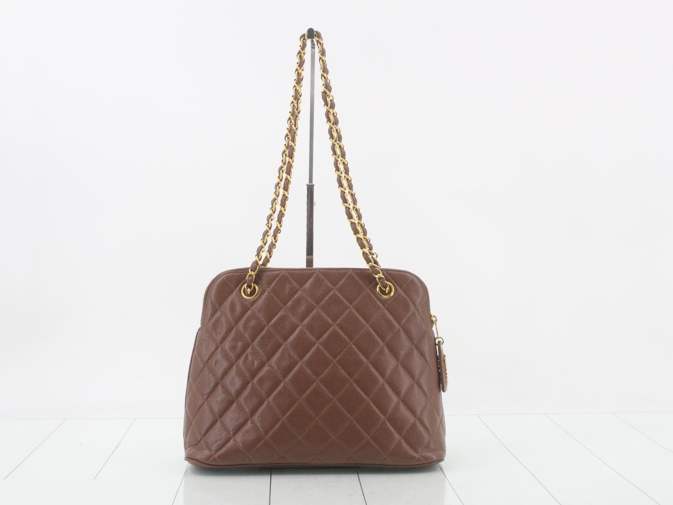 Caviar skin chain tote bag, brown, item number 4. — view 2