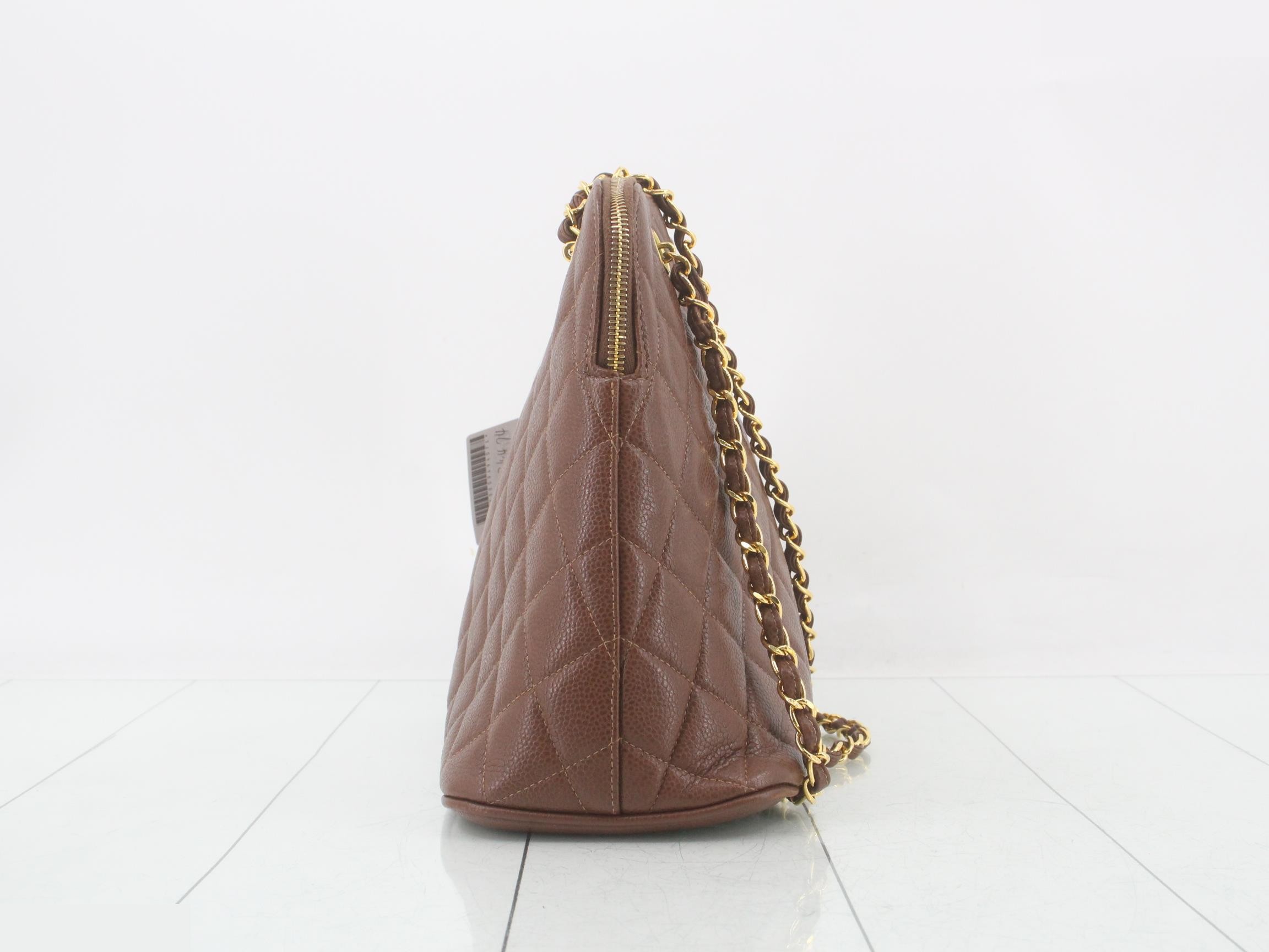 Caviar skin chain tote bag, brown, item number 4. — view 3