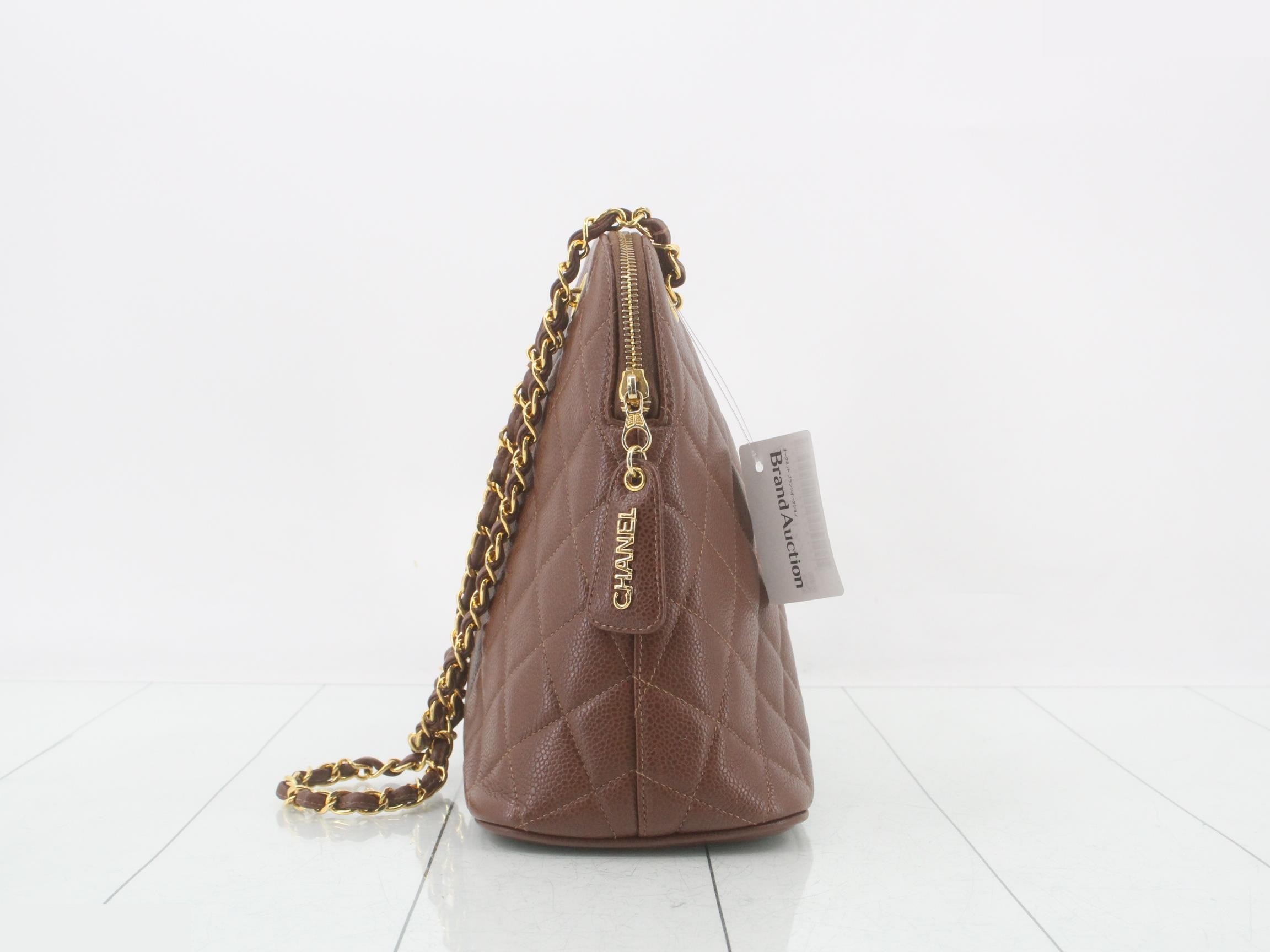 Caviar skin chain tote bag, brown, item number 4. — view 4