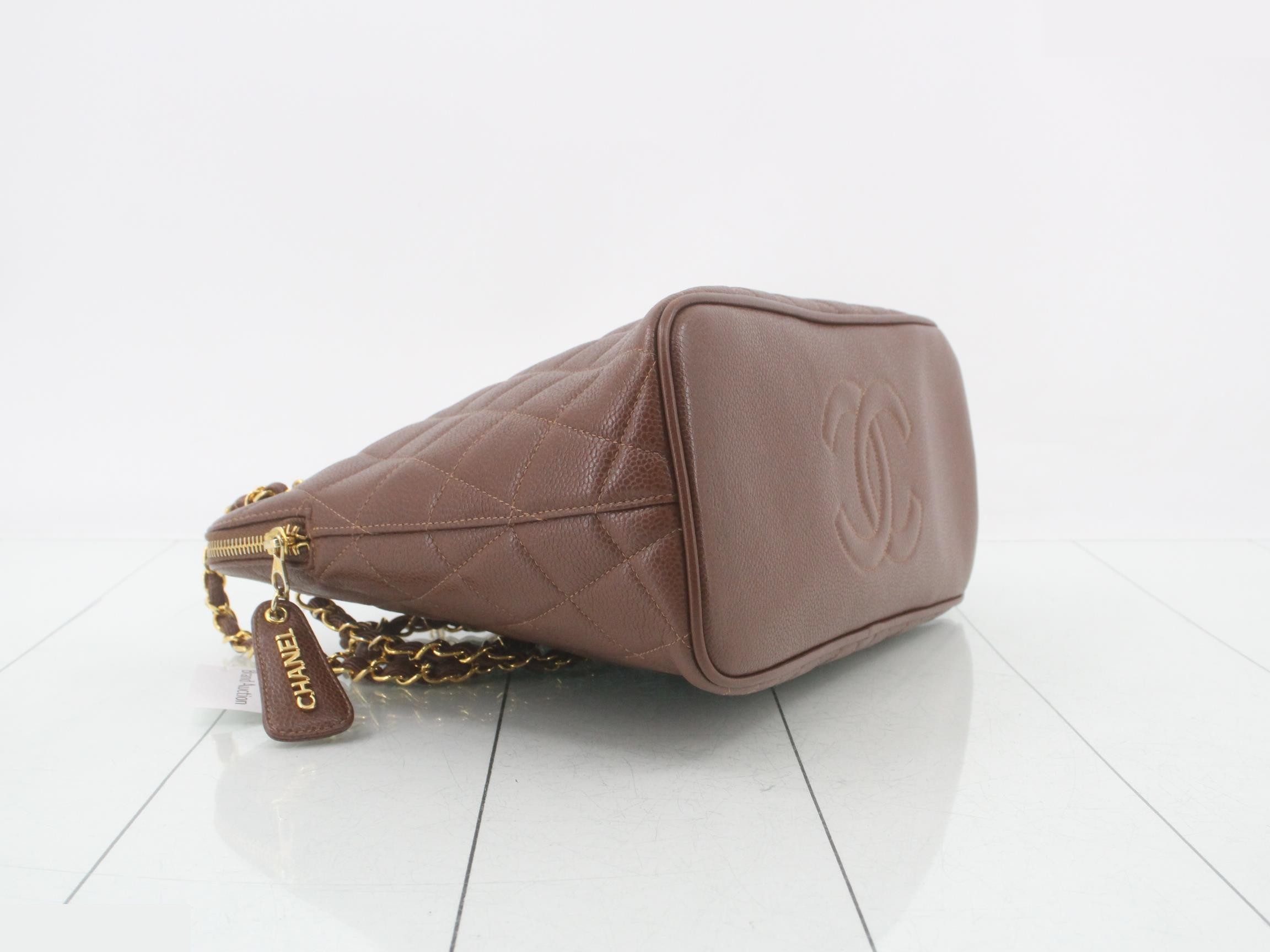 Caviar skin chain tote bag, brown, item number 4. — view 5