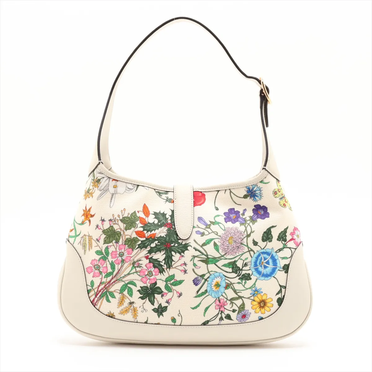 GG Flora New Jackie 550152 Canvas x Leather Shoulder Bag, White — view 2