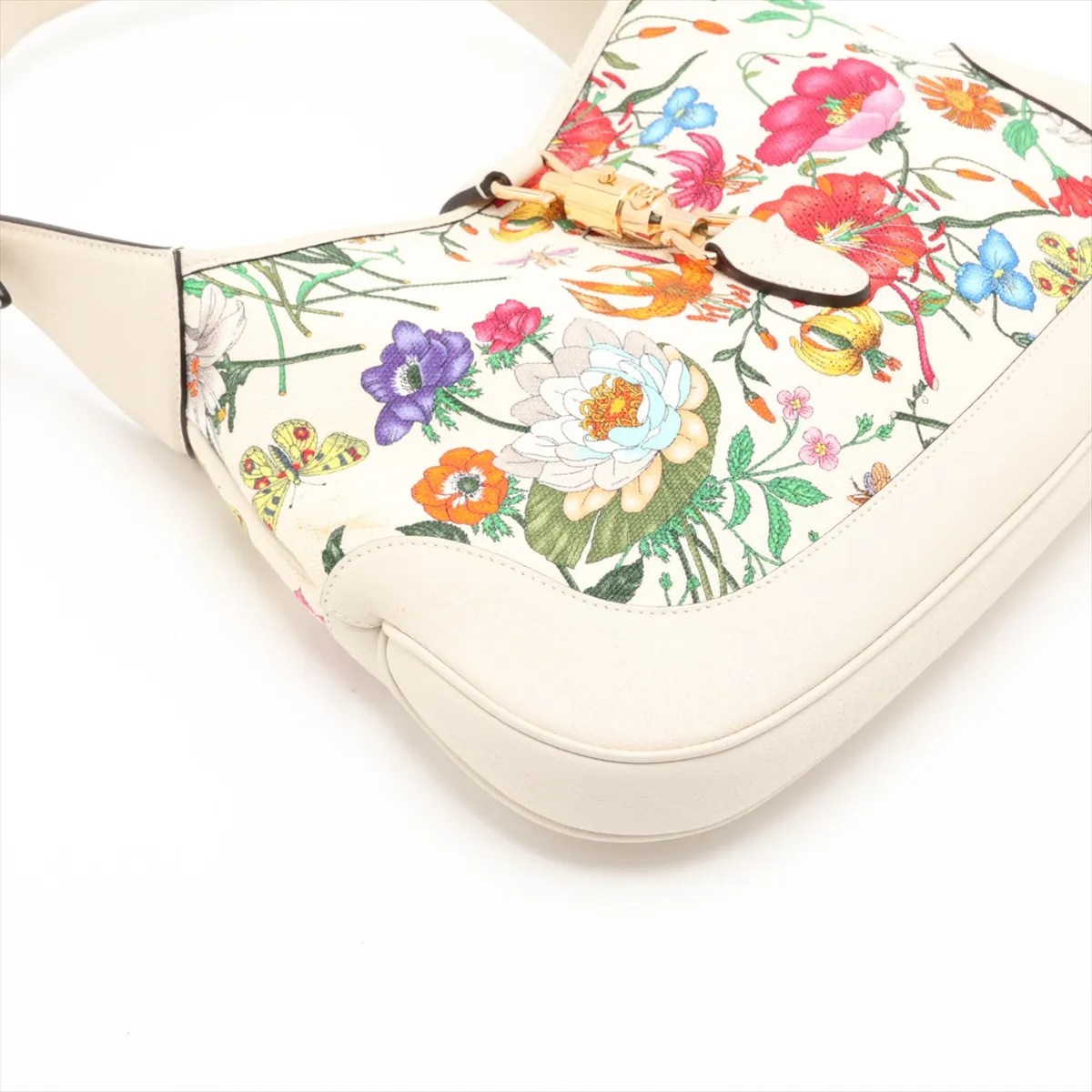 GG Flora New Jackie 550152 Canvas x Leather Shoulder Bag, White — view 4