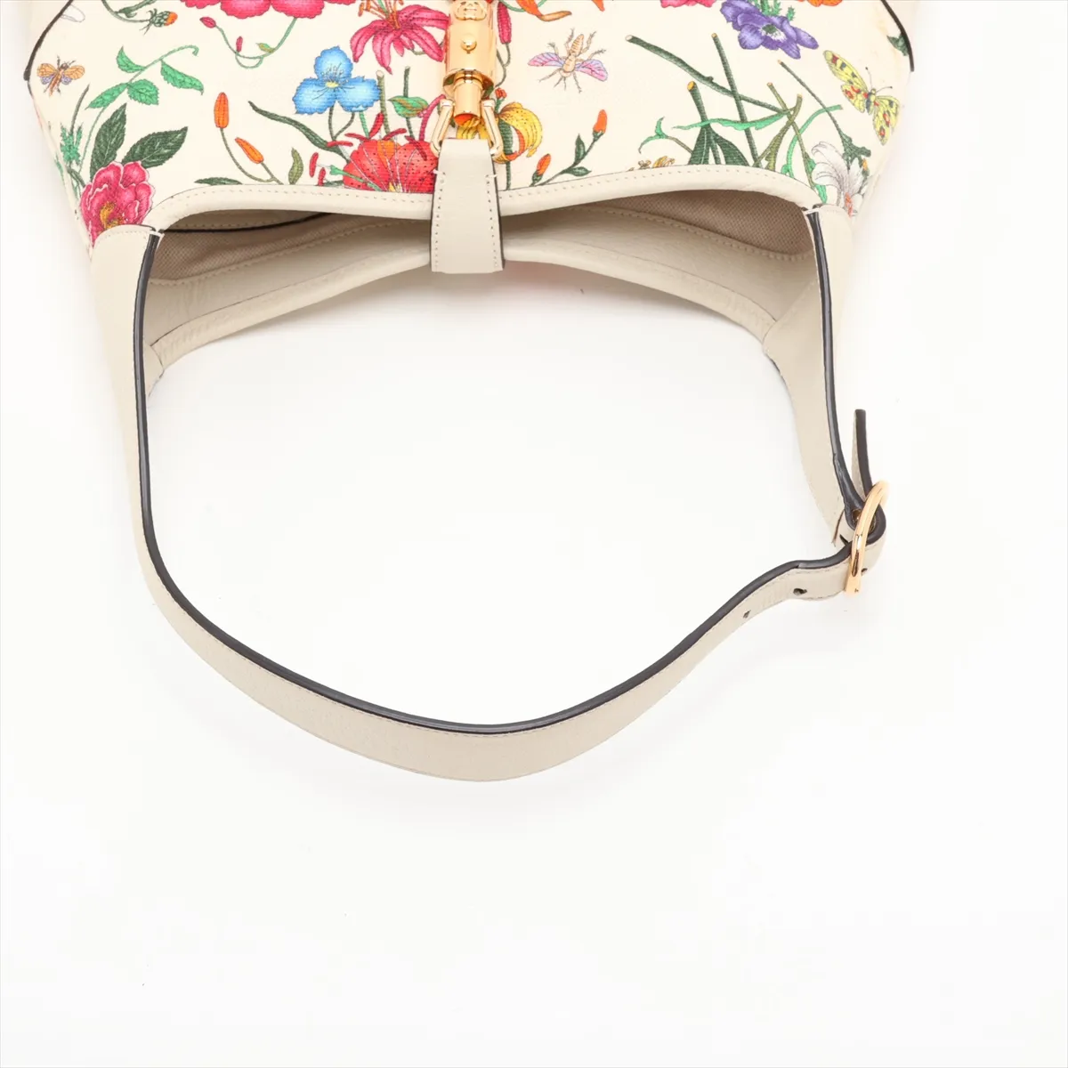 GG Flora New Jackie 550152 Canvas x Leather Shoulder Bag, White — view 5
