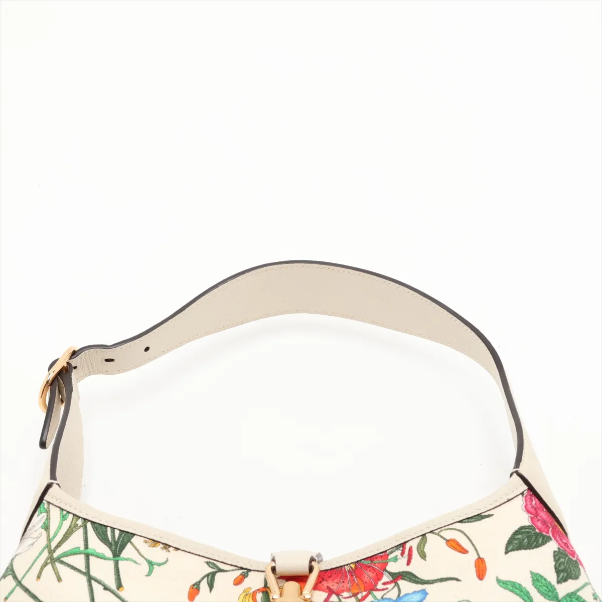 GG Flora New Jackie 550152 Canvas x Leather Shoulder Bag, White — view 6