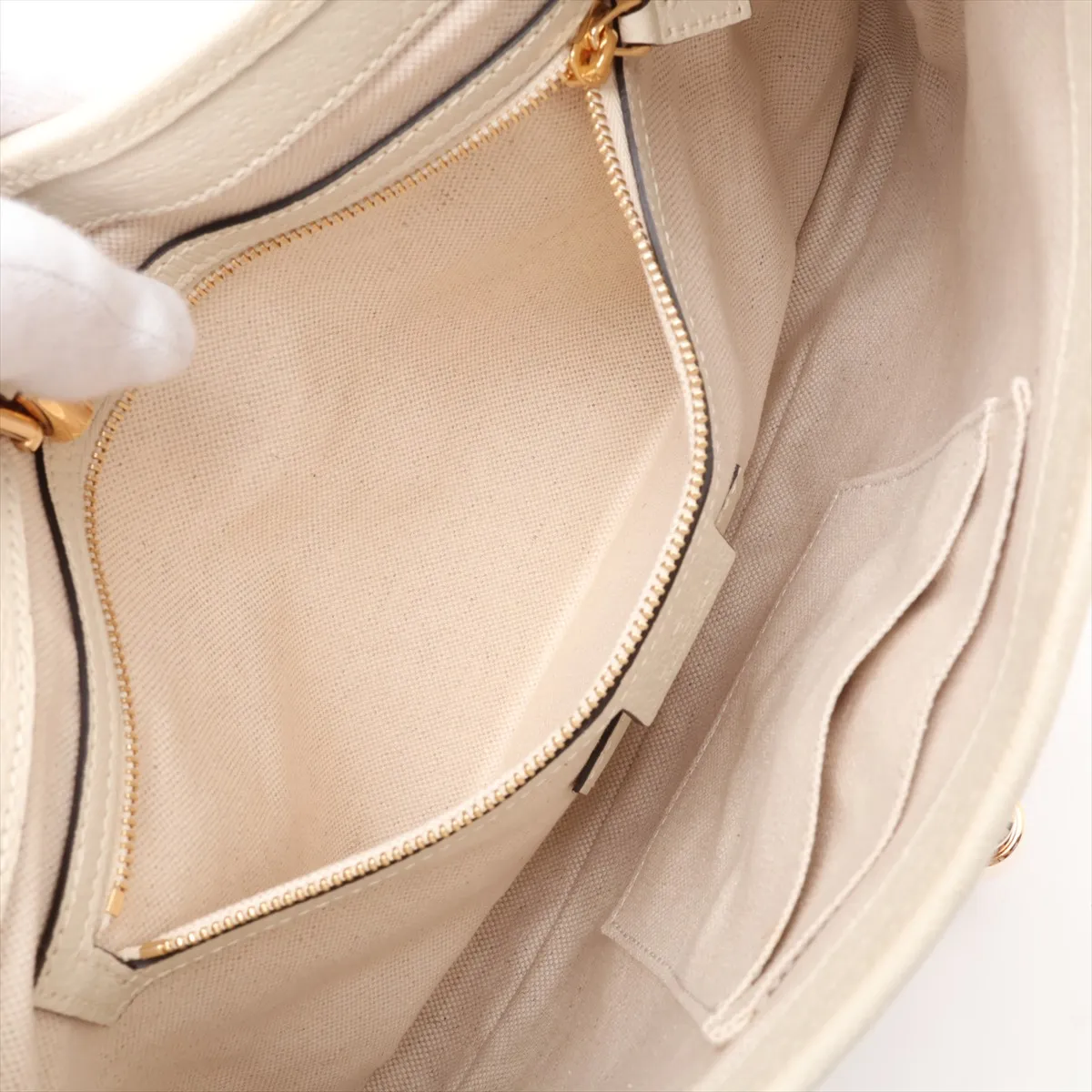 GG Flora New Jackie 550152 Canvas x Leather Shoulder Bag, White — view 8