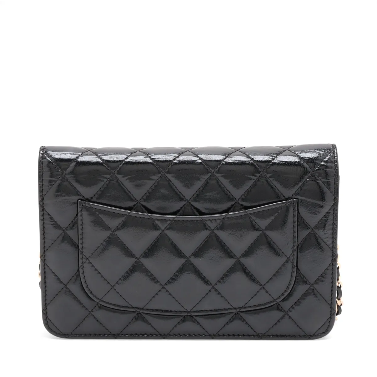 Matelassé Coated Leather Chain Wallet, Black with Gold Hardware, 27023844, Serial Number 27 — view 2