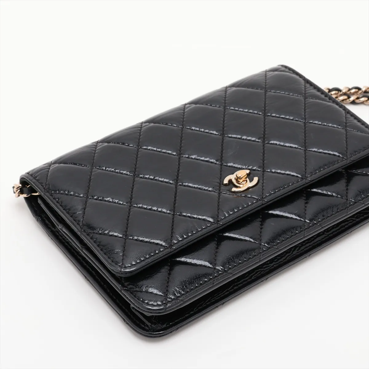 Matelassé Coated Leather Chain Wallet, Black with Gold Hardware, 27023844, Serial Number 27 — view 4