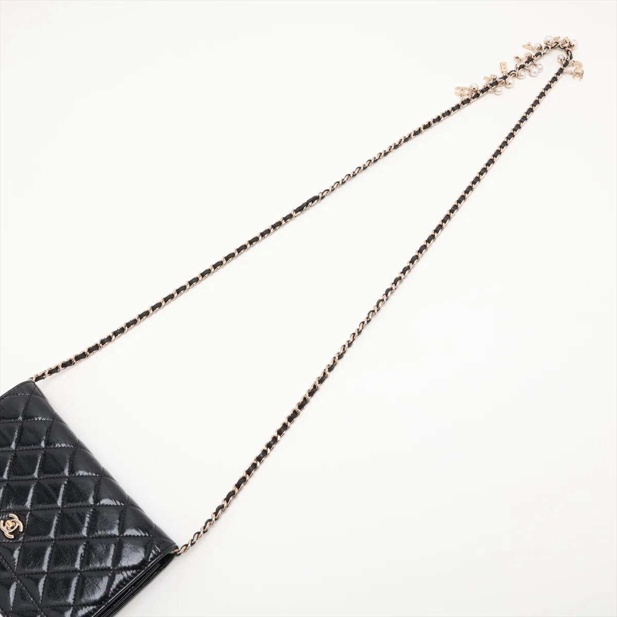 Matelassé Coated Leather Chain Wallet, Black with Gold Hardware, 27023844, Serial Number 27 — view 5