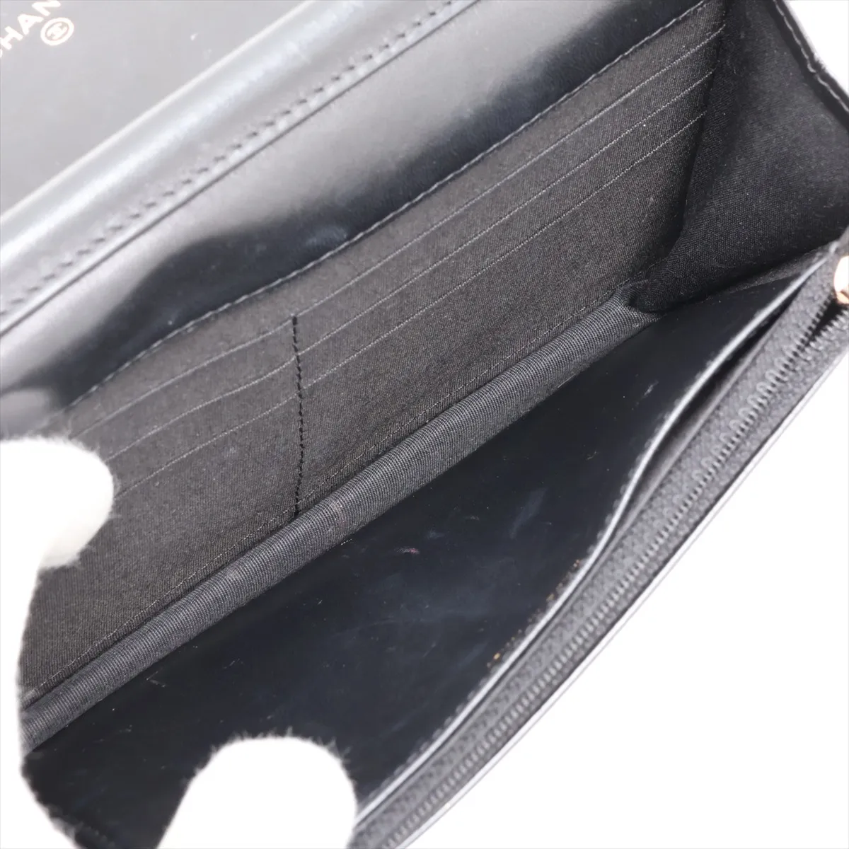 Matelassé Coated Leather Chain Wallet, Black with Gold Hardware, 27023844, Serial Number 27 — view 6