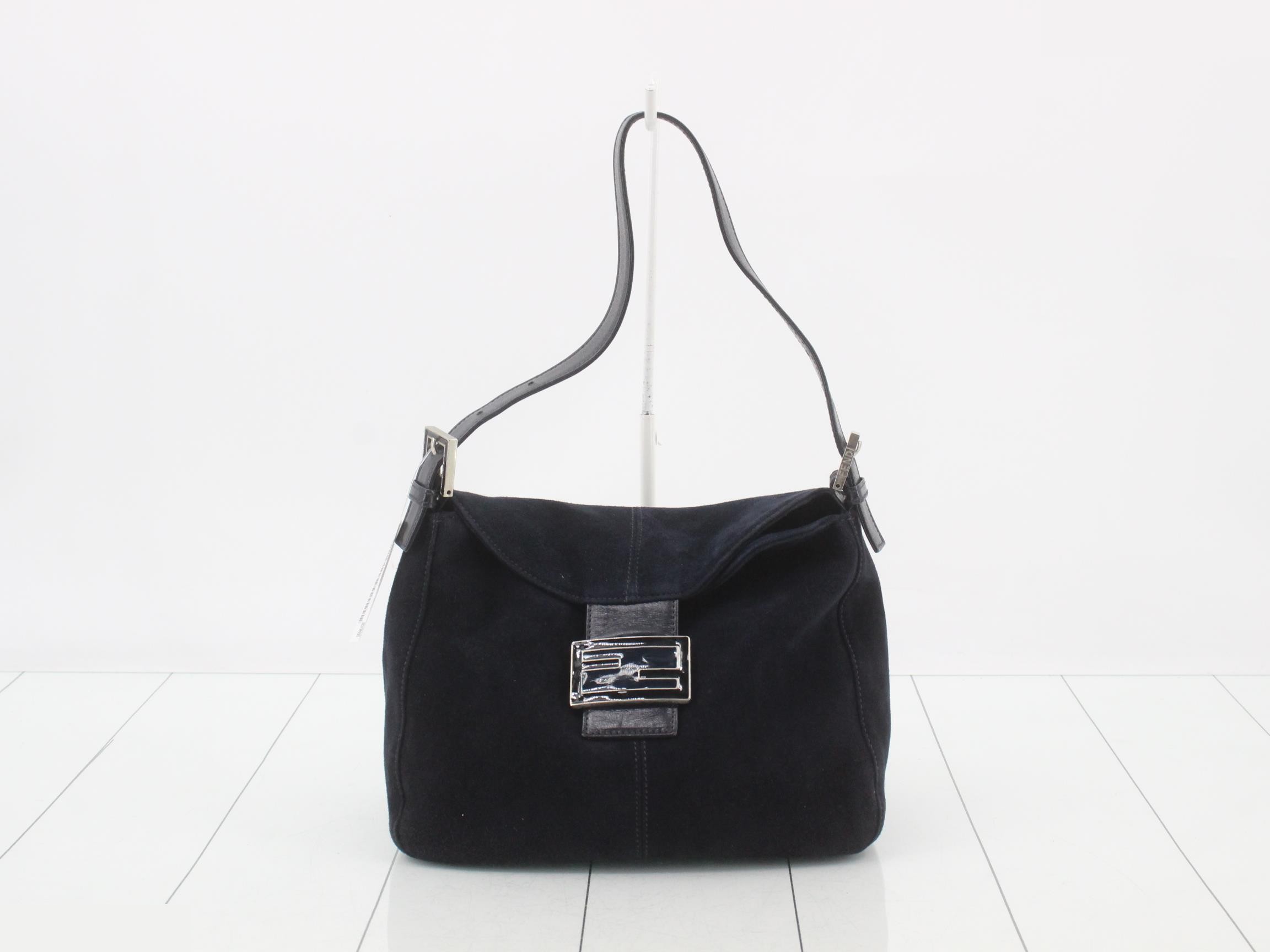 Shoulder bag, suede/leather, navy