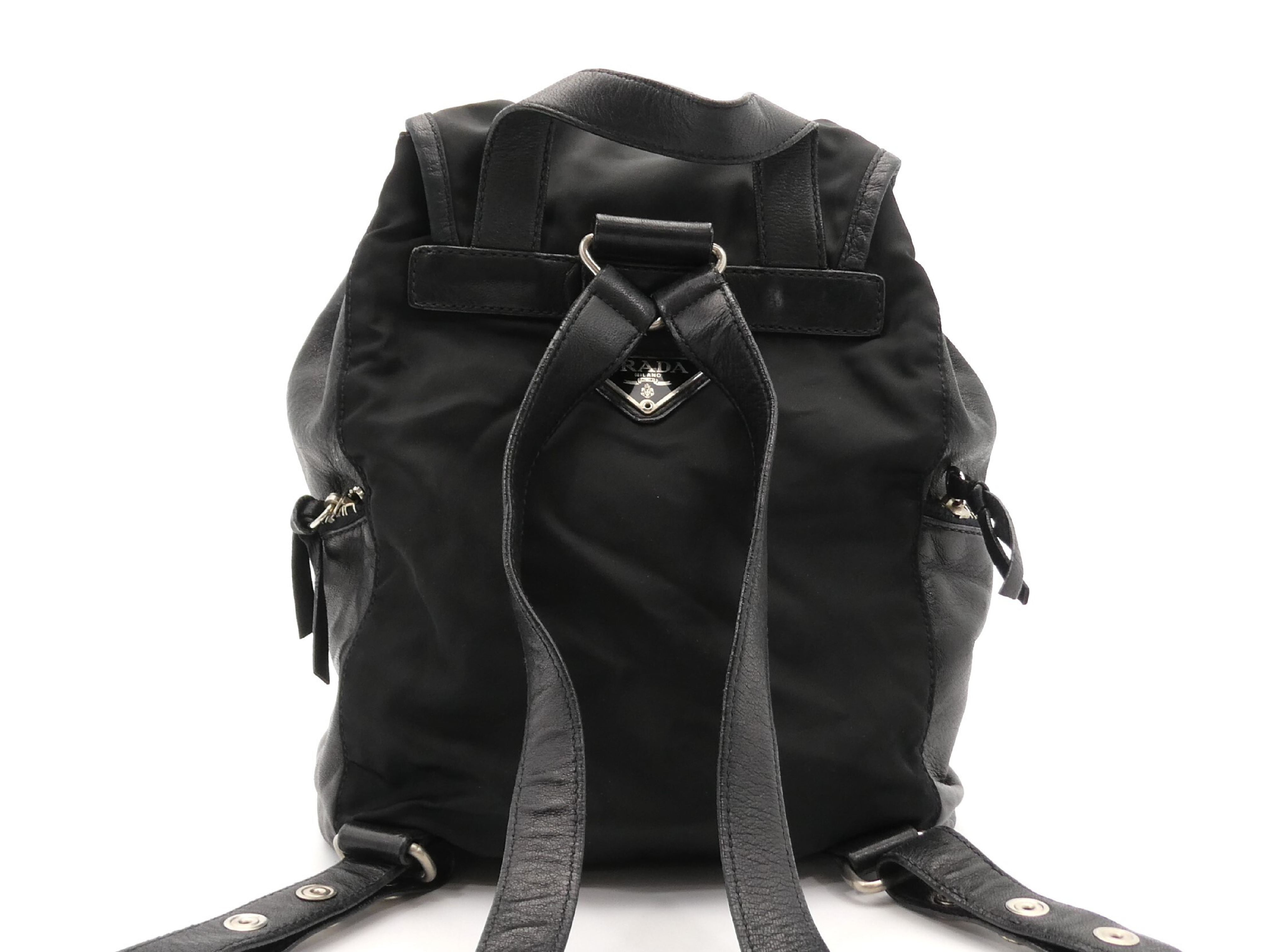 logo plate nylon leather backpack — view 2