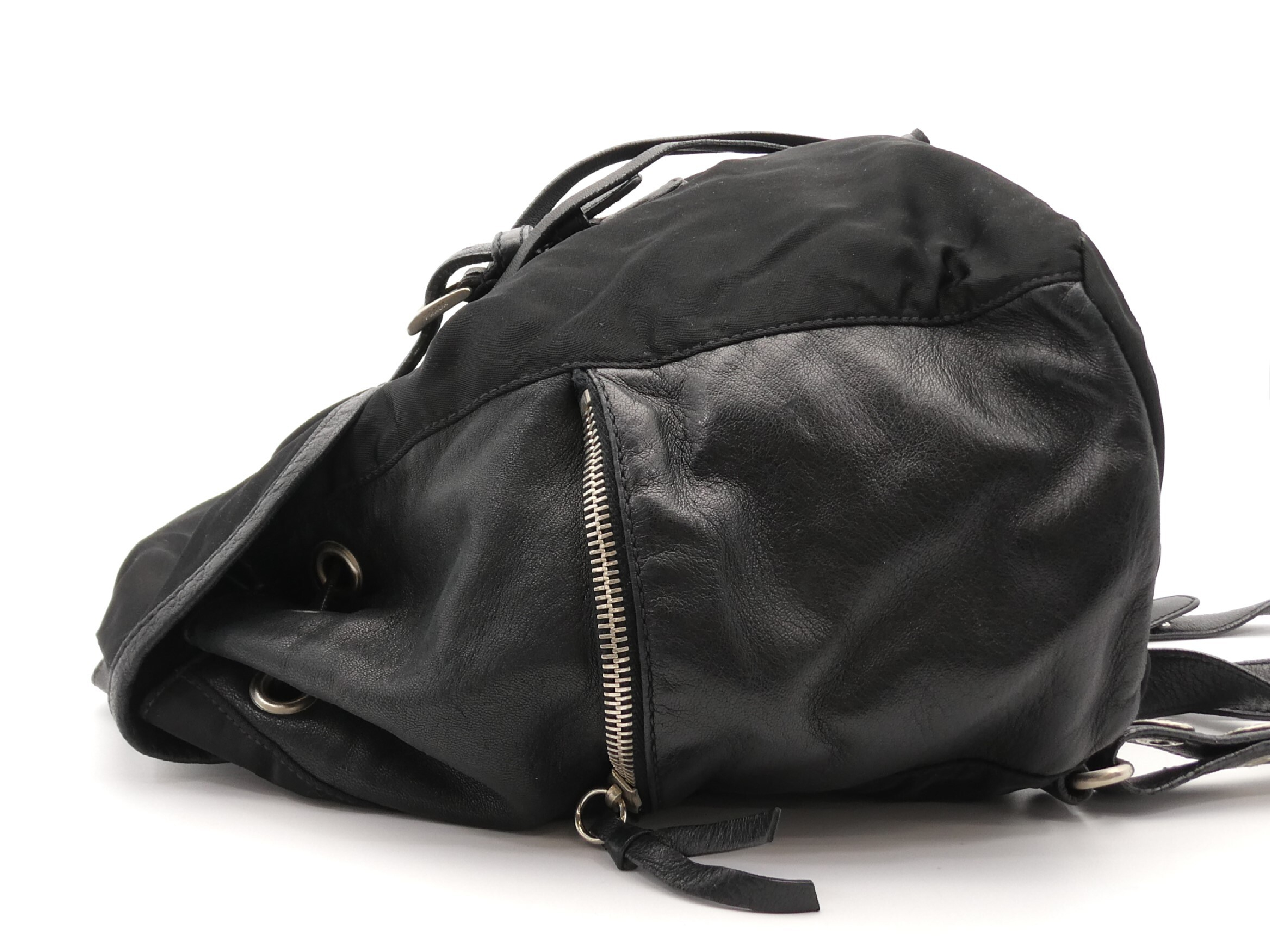 logo plate nylon leather backpack — view 3