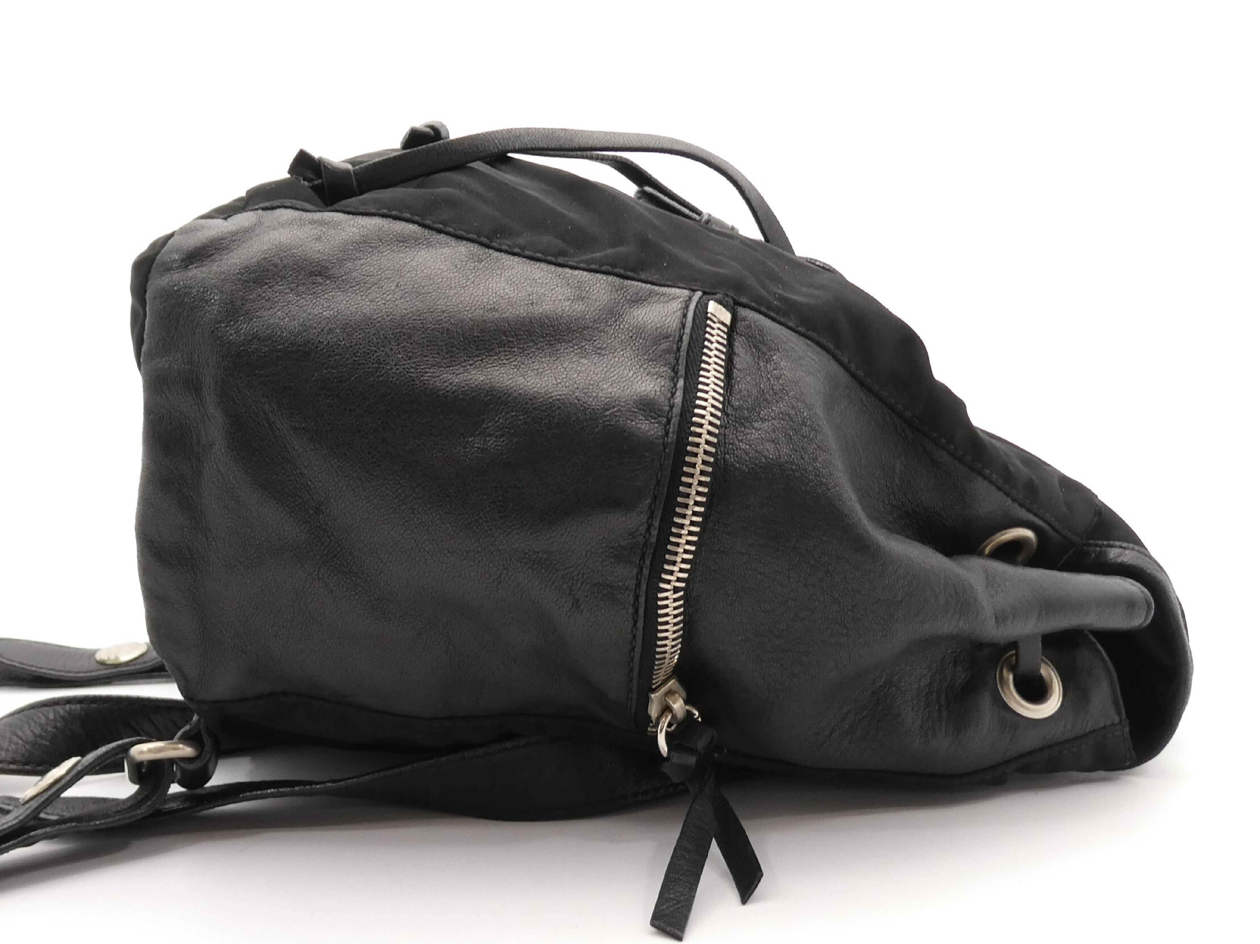 logo plate nylon leather backpack — view 4