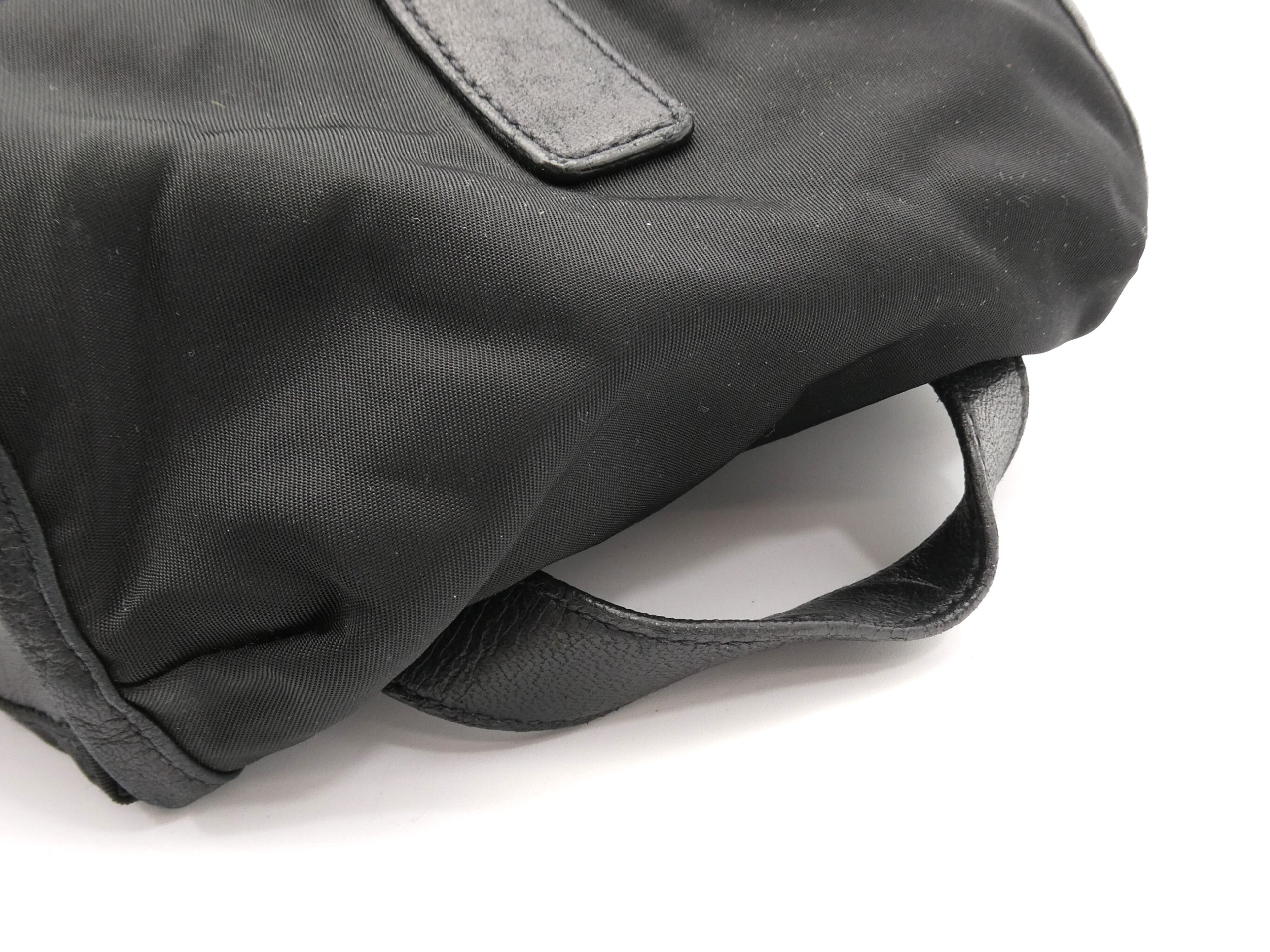 logo plate nylon leather backpack — view 6