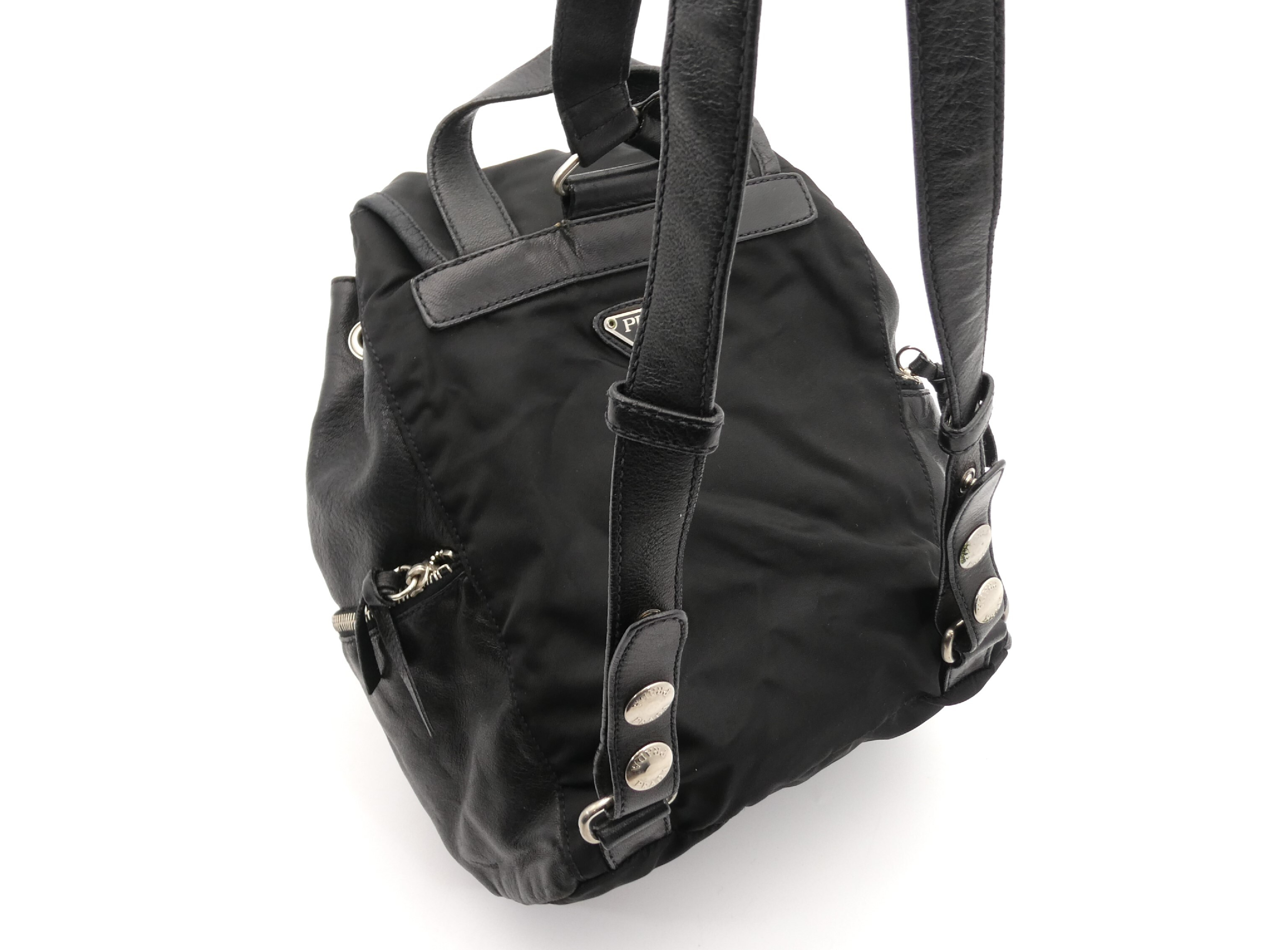 logo plate nylon leather backpack — view 7