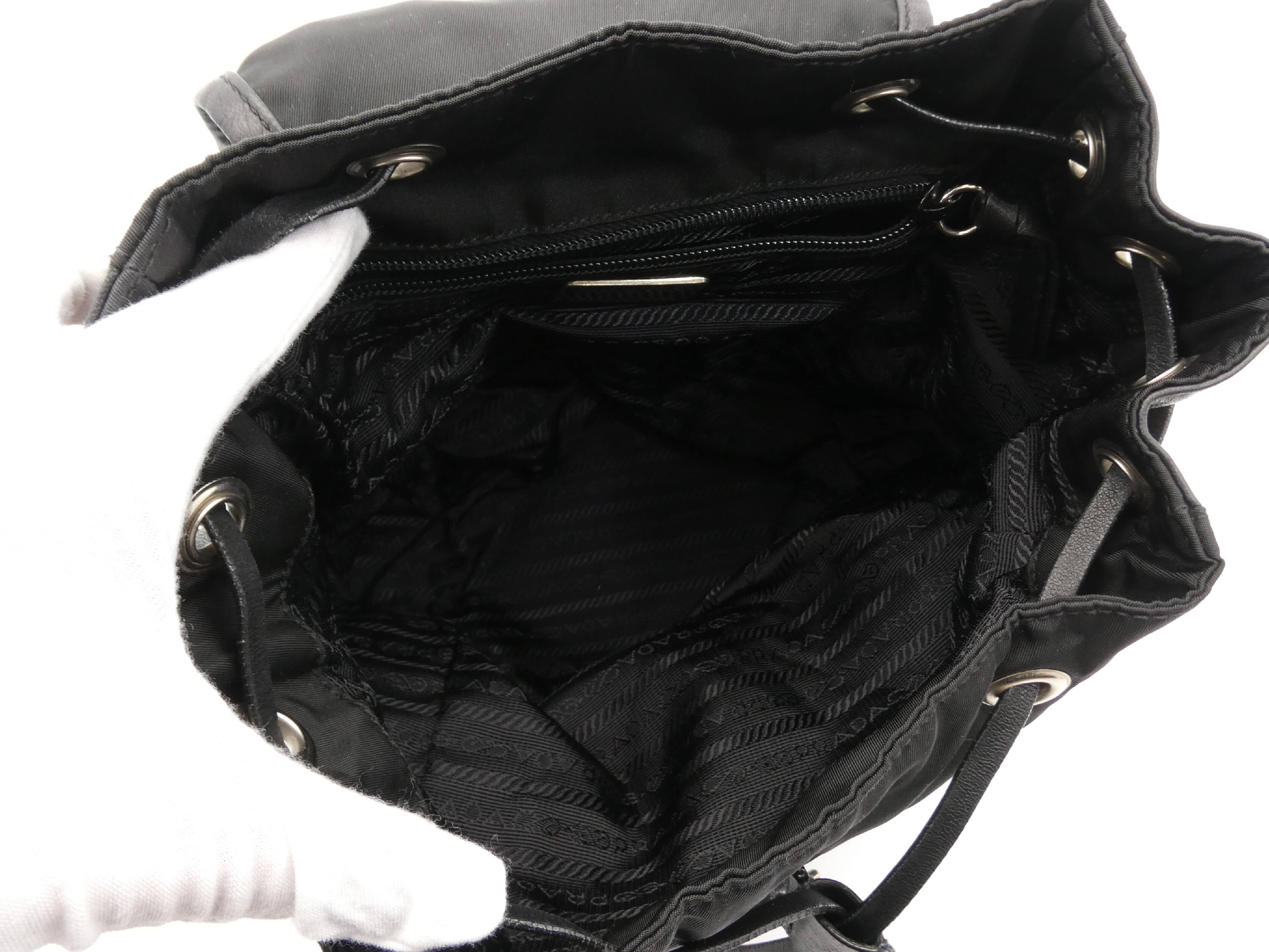 logo plate nylon leather backpack — view 8