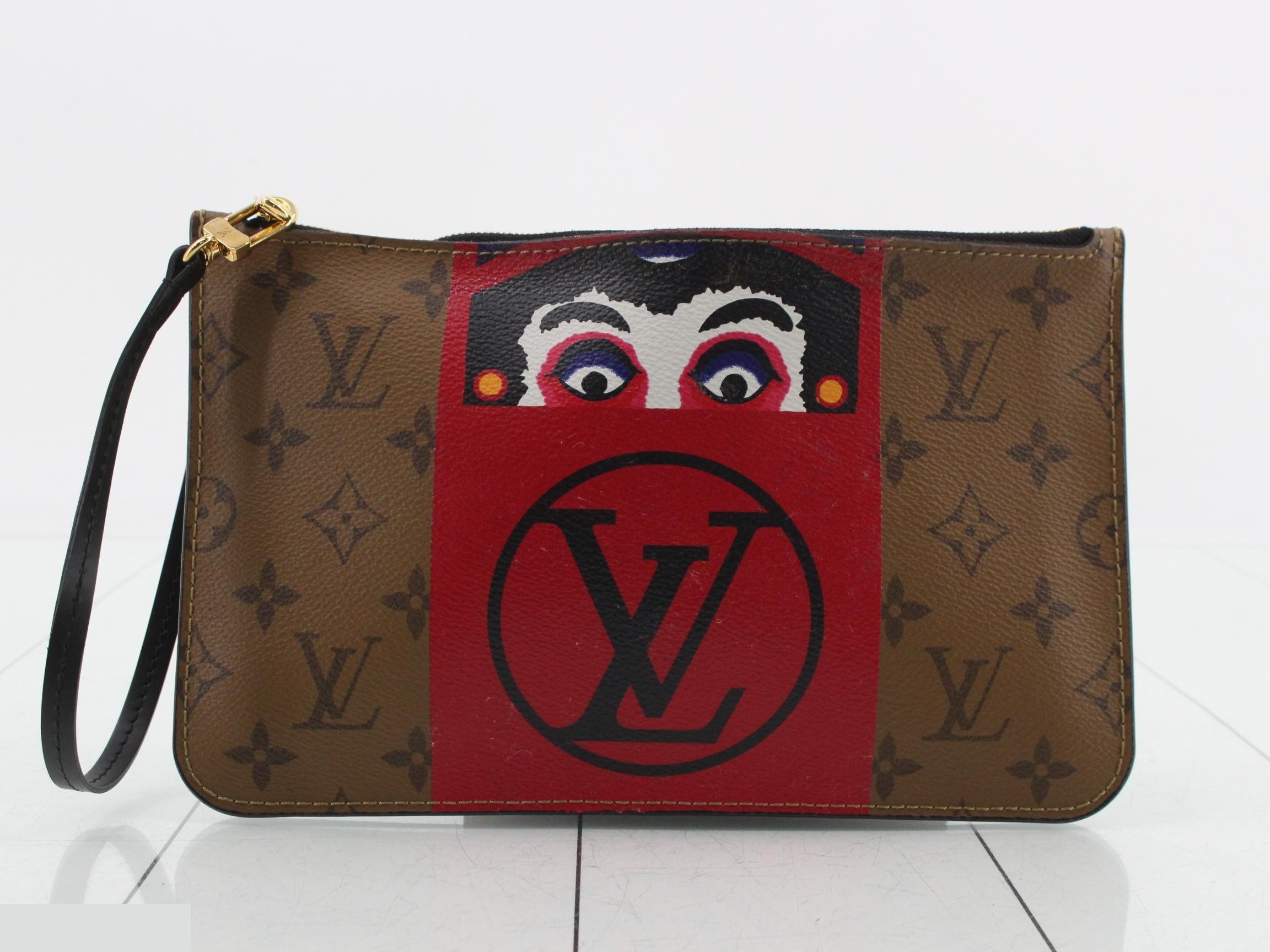 Kabuki-themed pouch with strap, collaboration with Kansai Yamamoto.