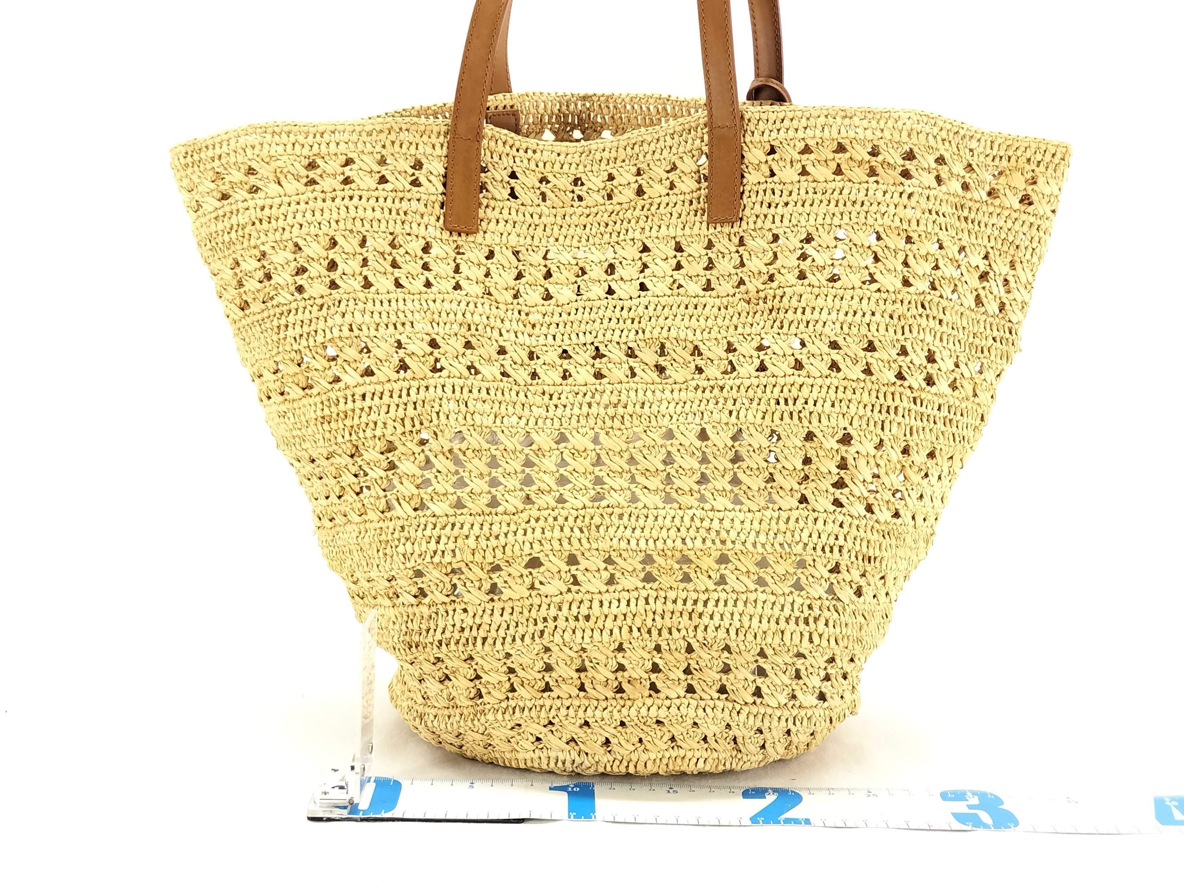 Panier Raffia x Leather Basket Bag Beige x Brown 761457 Shoulder Bag — view 2