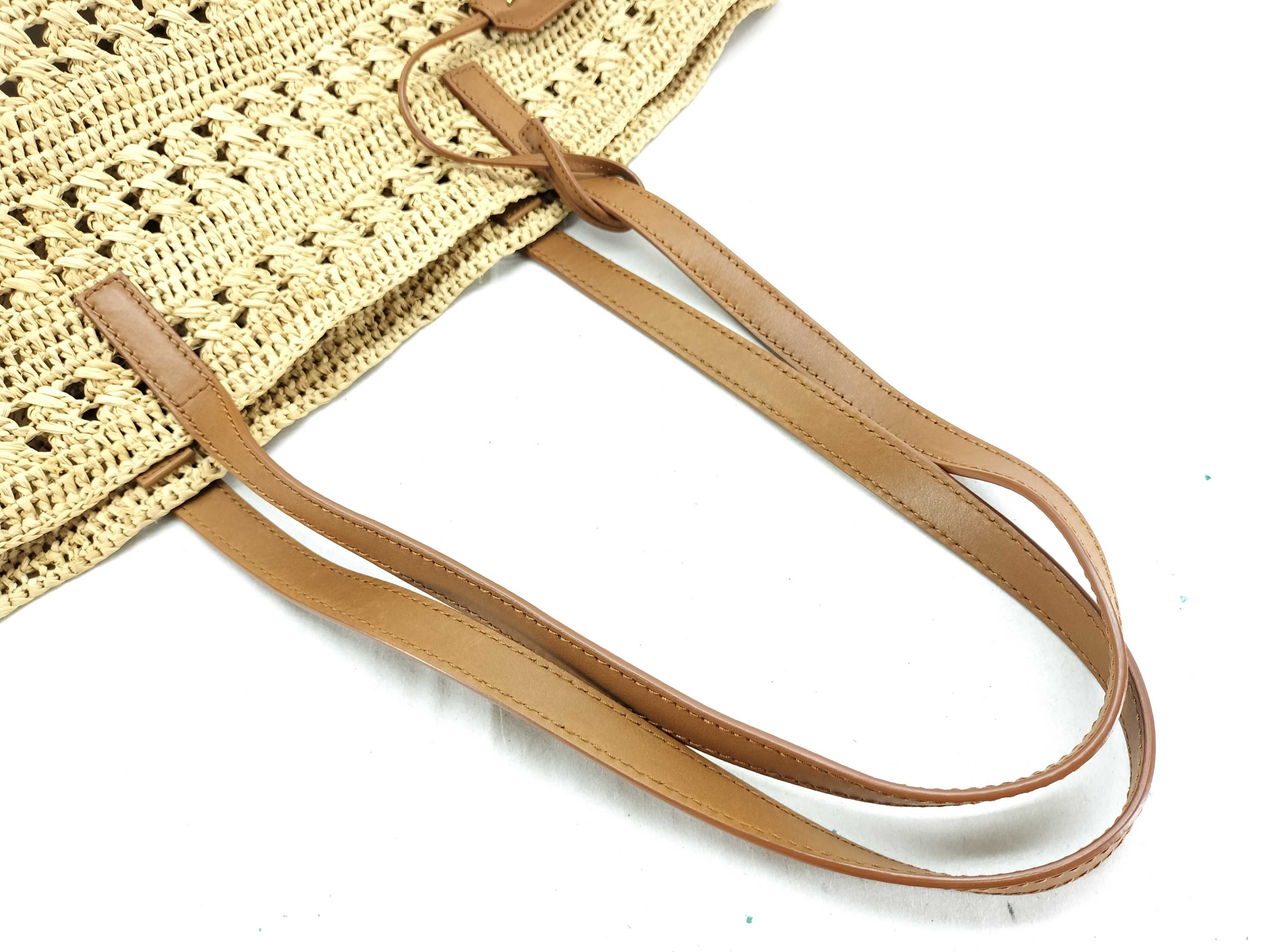Panier Raffia x Leather Basket Bag Beige x Brown 761457 Shoulder Bag — view 3