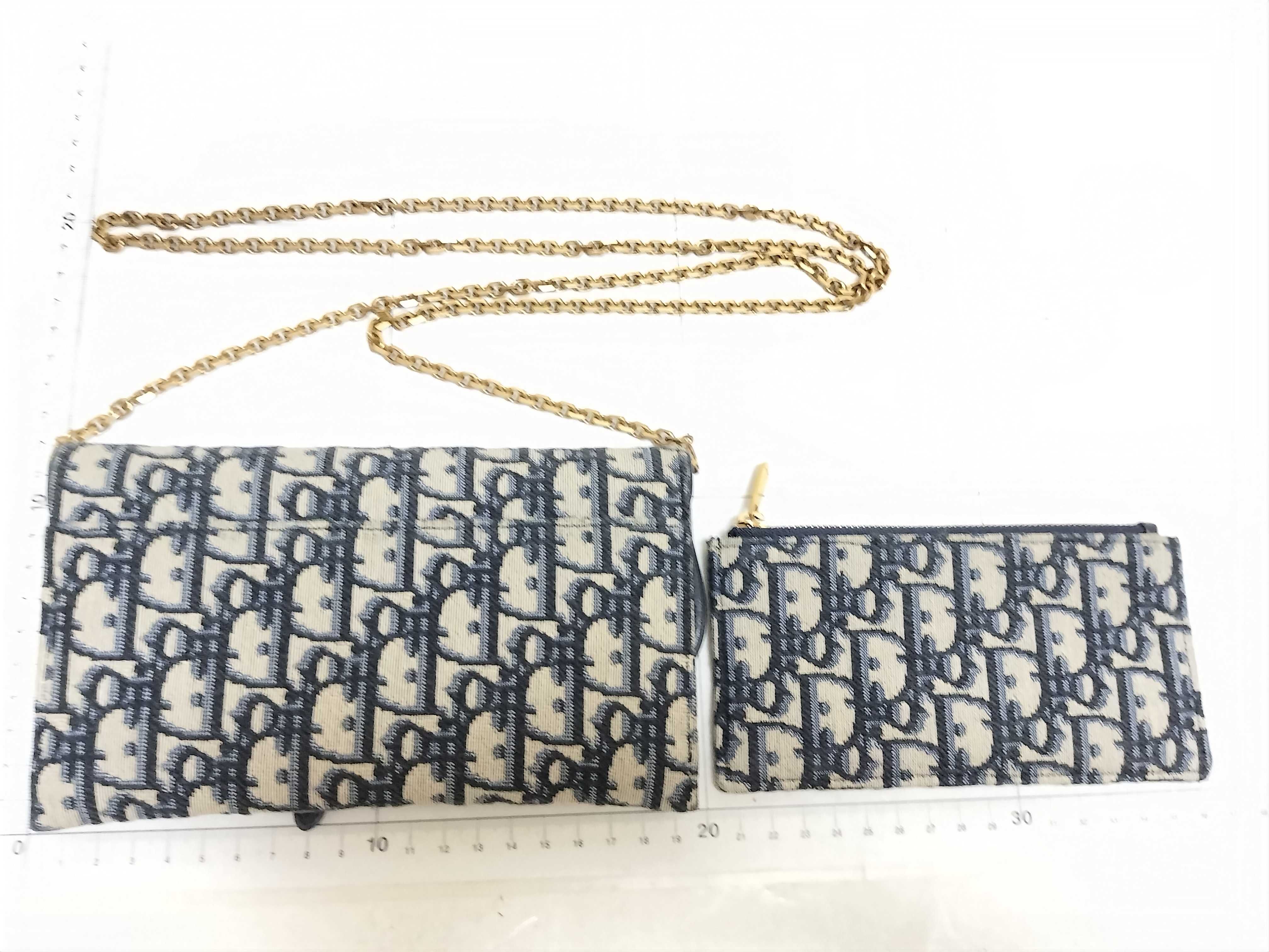 Oblique Canvas x Leather Chain Wallet Navy — view 2