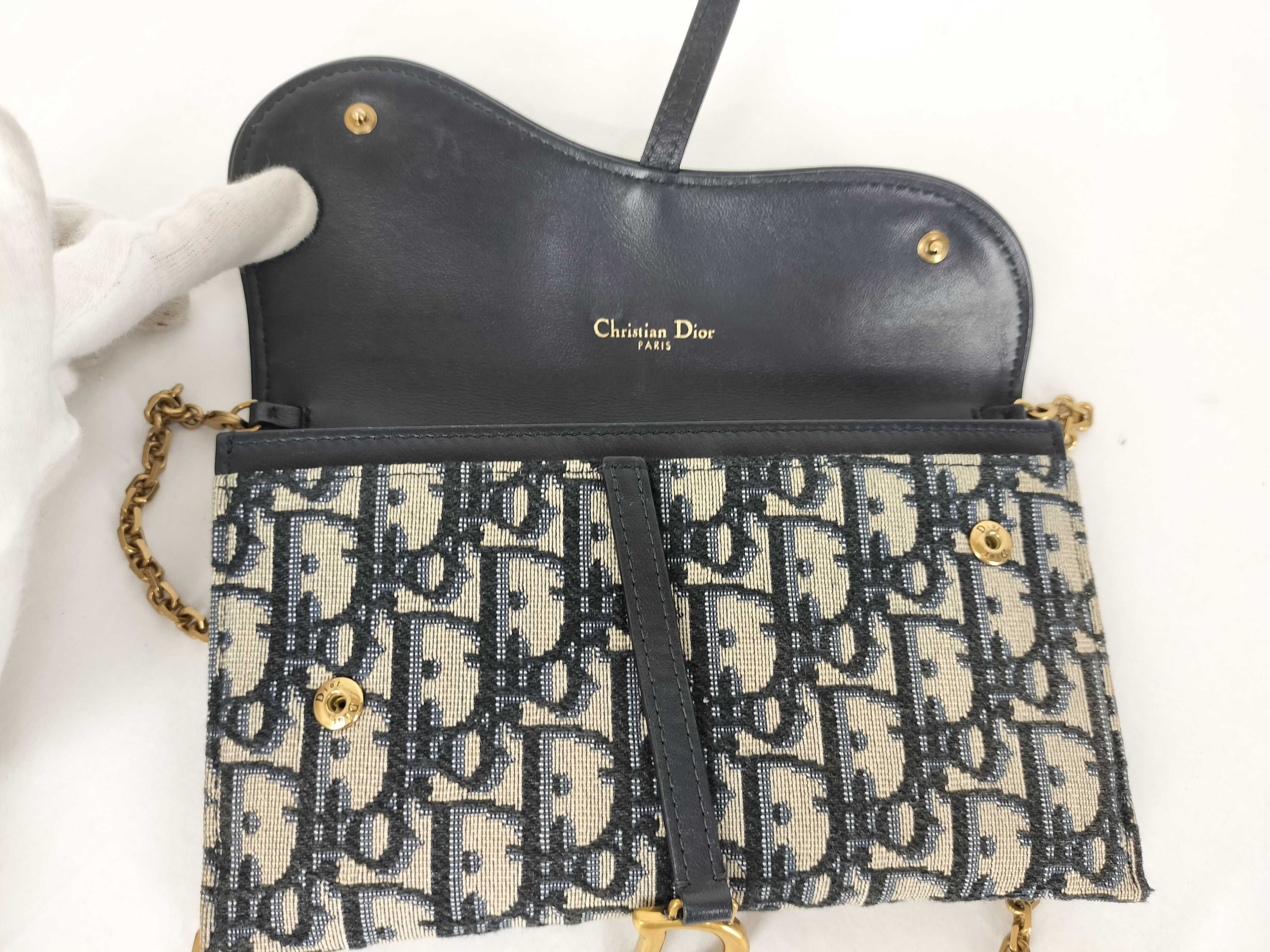 Oblique Canvas x Leather Chain Wallet Navy — view 15