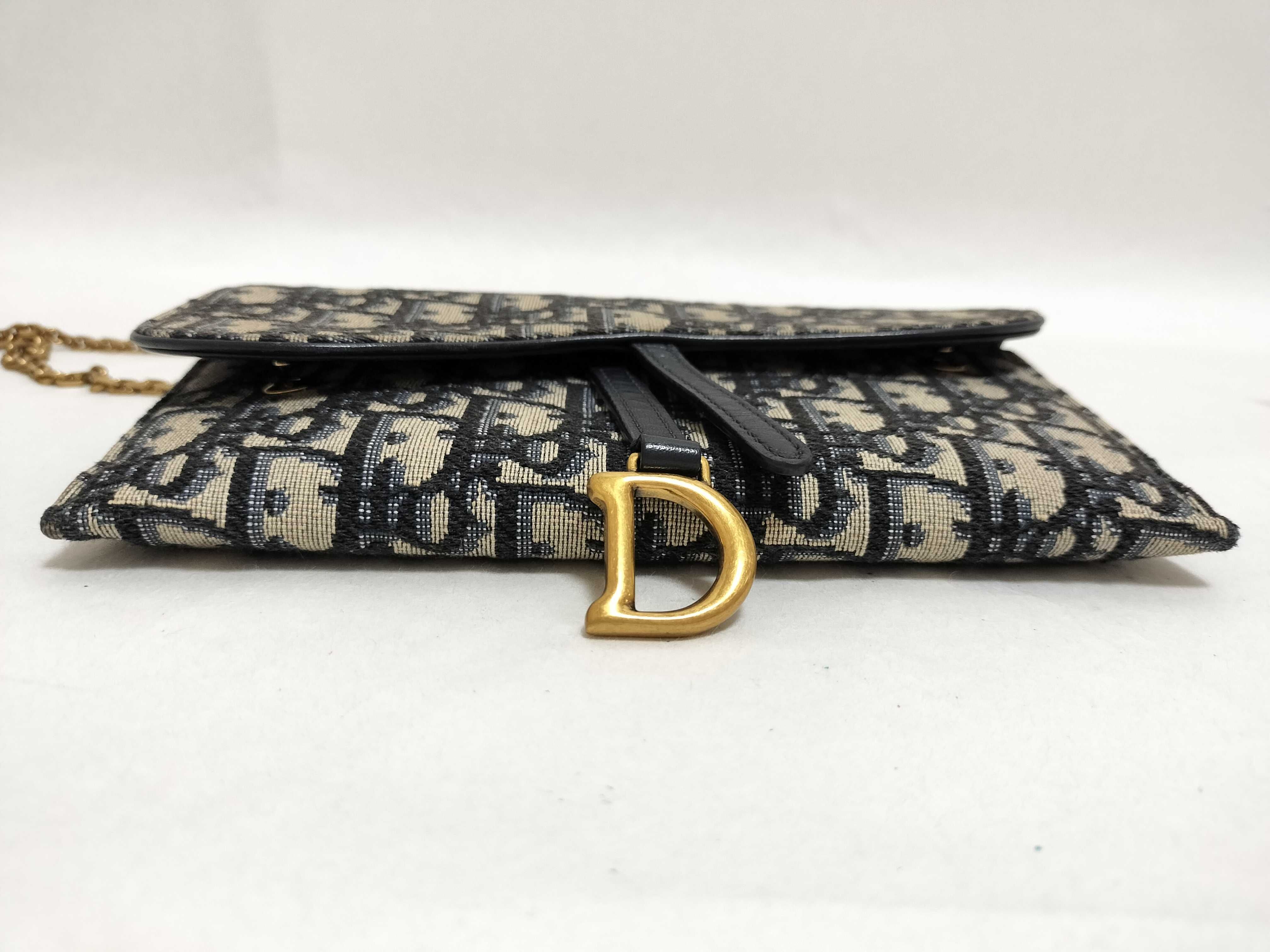 Oblique Canvas x Leather Chain Wallet Navy — view 3