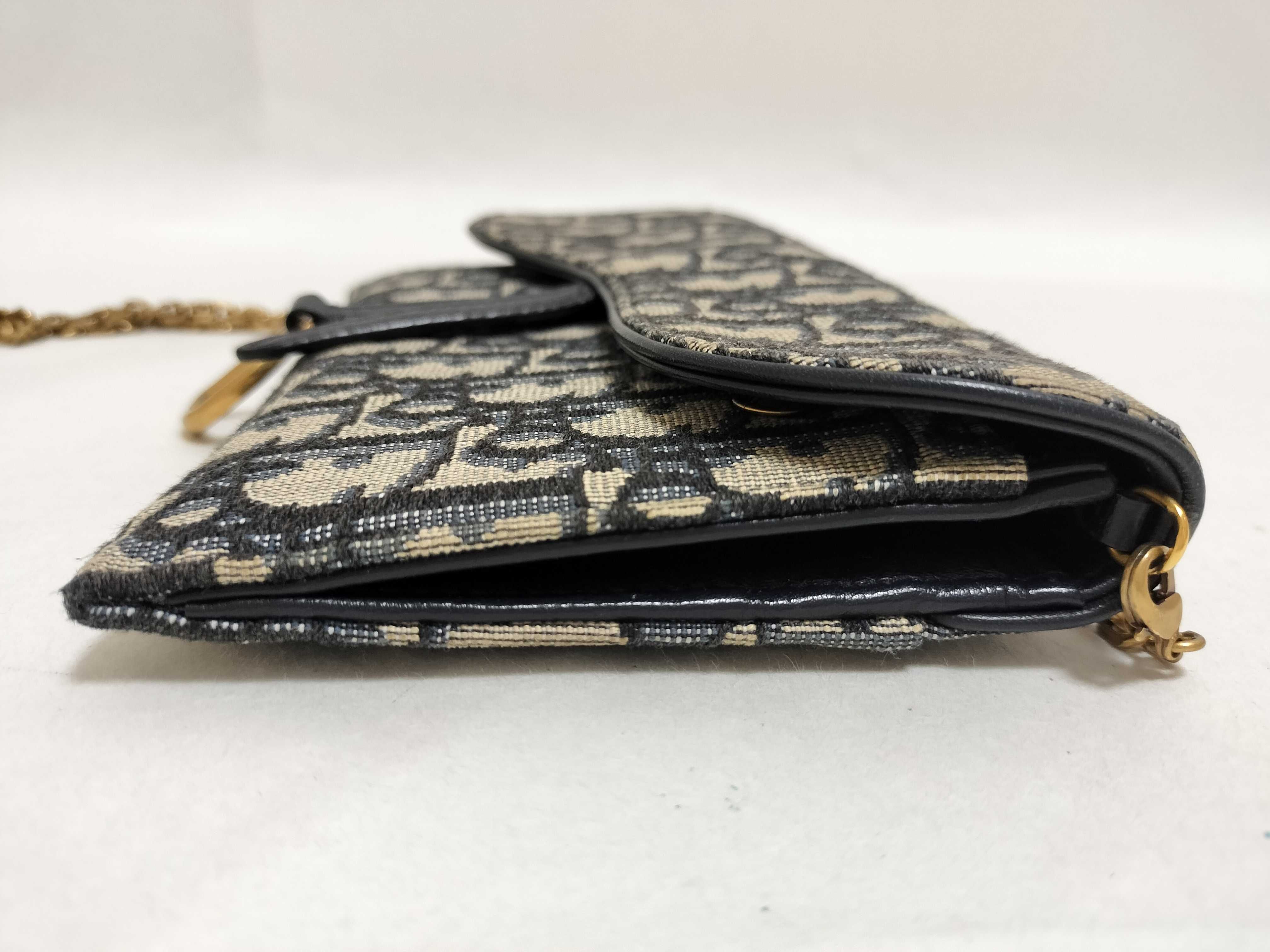 Oblique Canvas x Leather Chain Wallet Navy — view 5