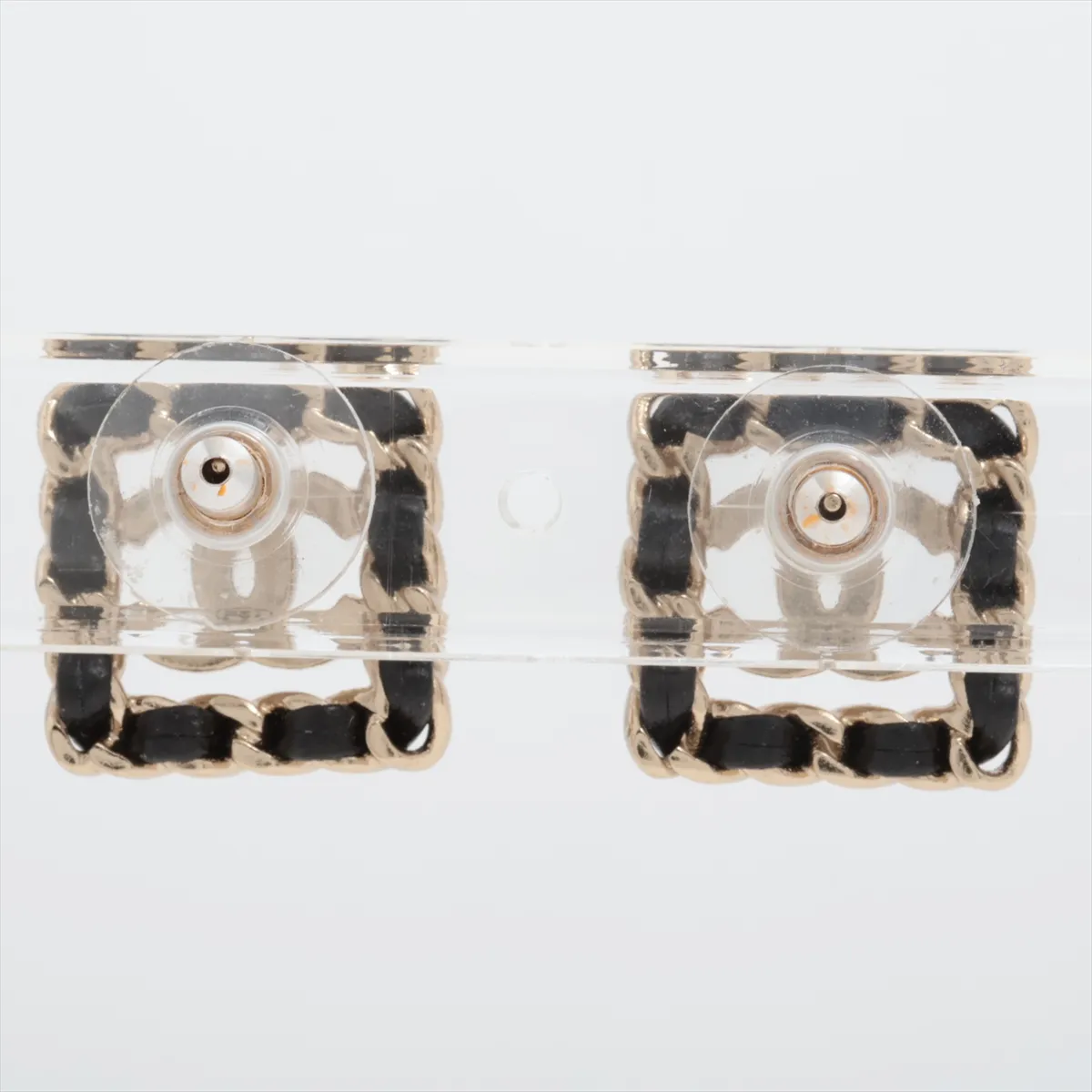 Coco Mark B20B Earrings (Pair) GP x Rhinestone x Leather Black x Gold — view 2