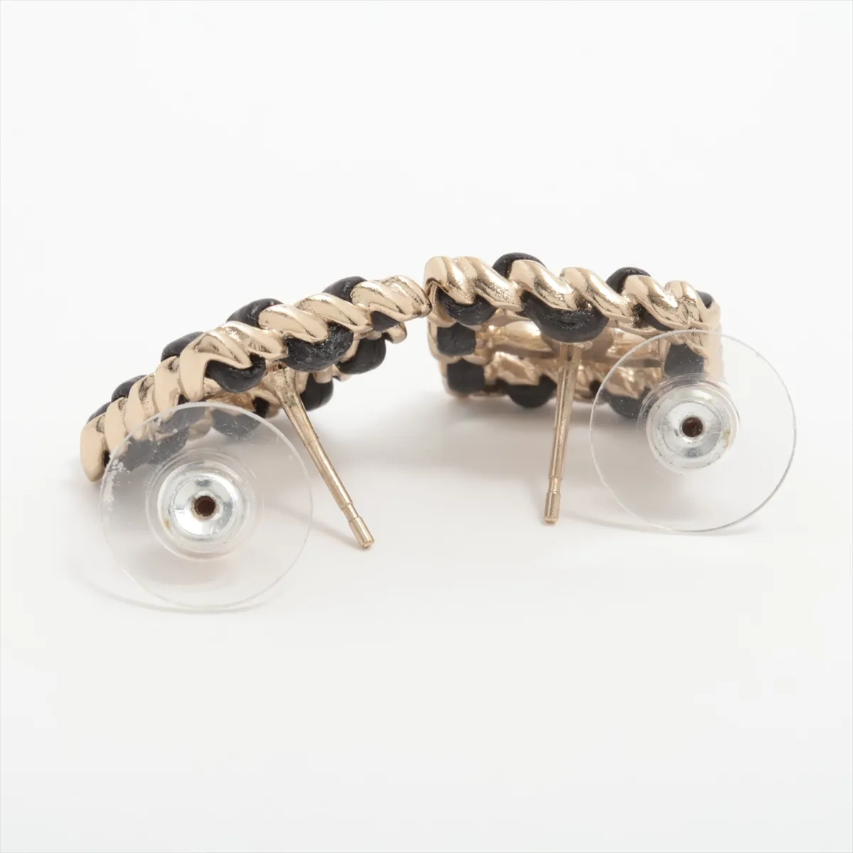 Coco Mark B20B Earrings (Pair) GP x Rhinestone x Leather Black x Gold — view 4